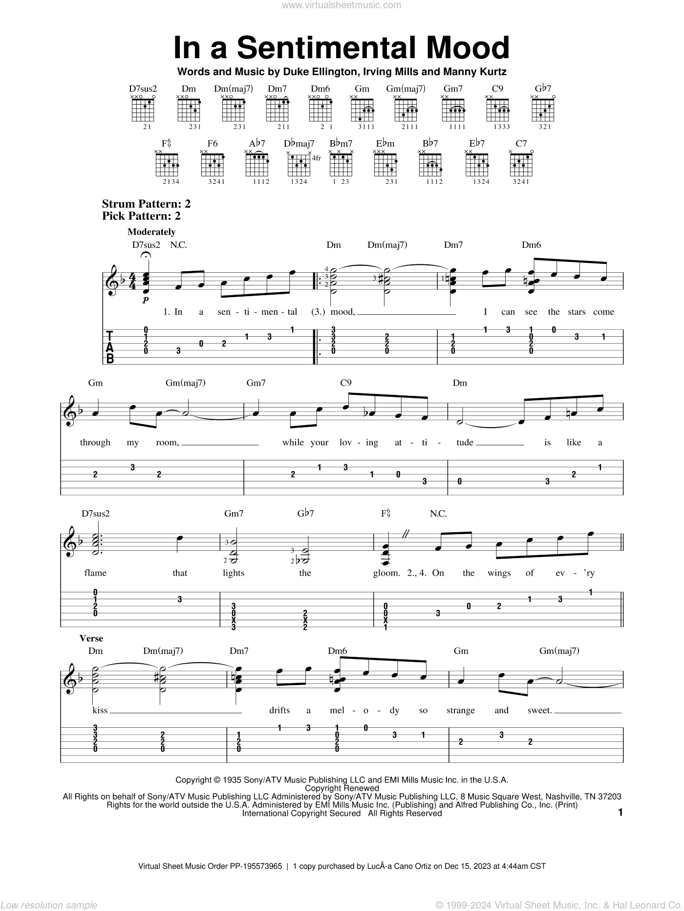 Sentimental Riff In A Sentimental Mood sheet music (easy) for guitar solo (easy tablature)
