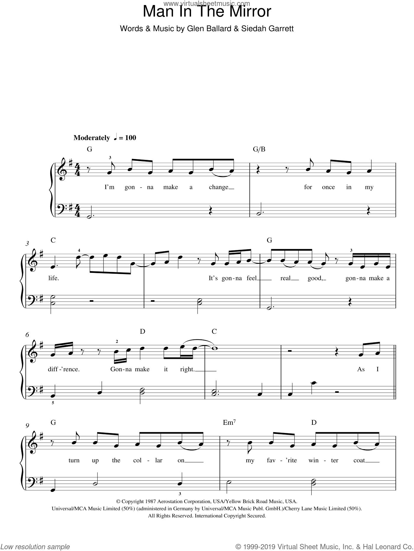Jackson Man In The Mirror Sheet Music For Piano Solo V2