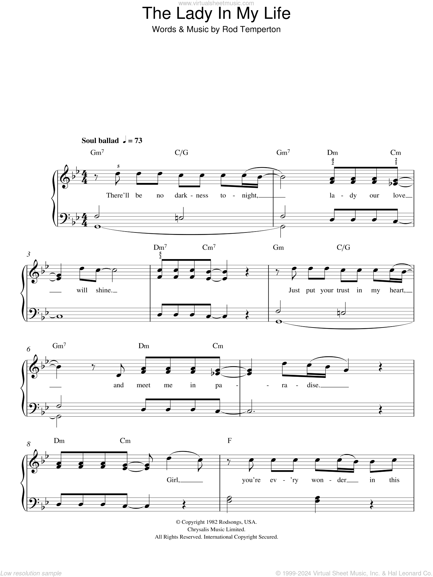 Paul Todd The First Lady In My Life Lyrics The Lady In My Life sheet music for piano solo (PDF)