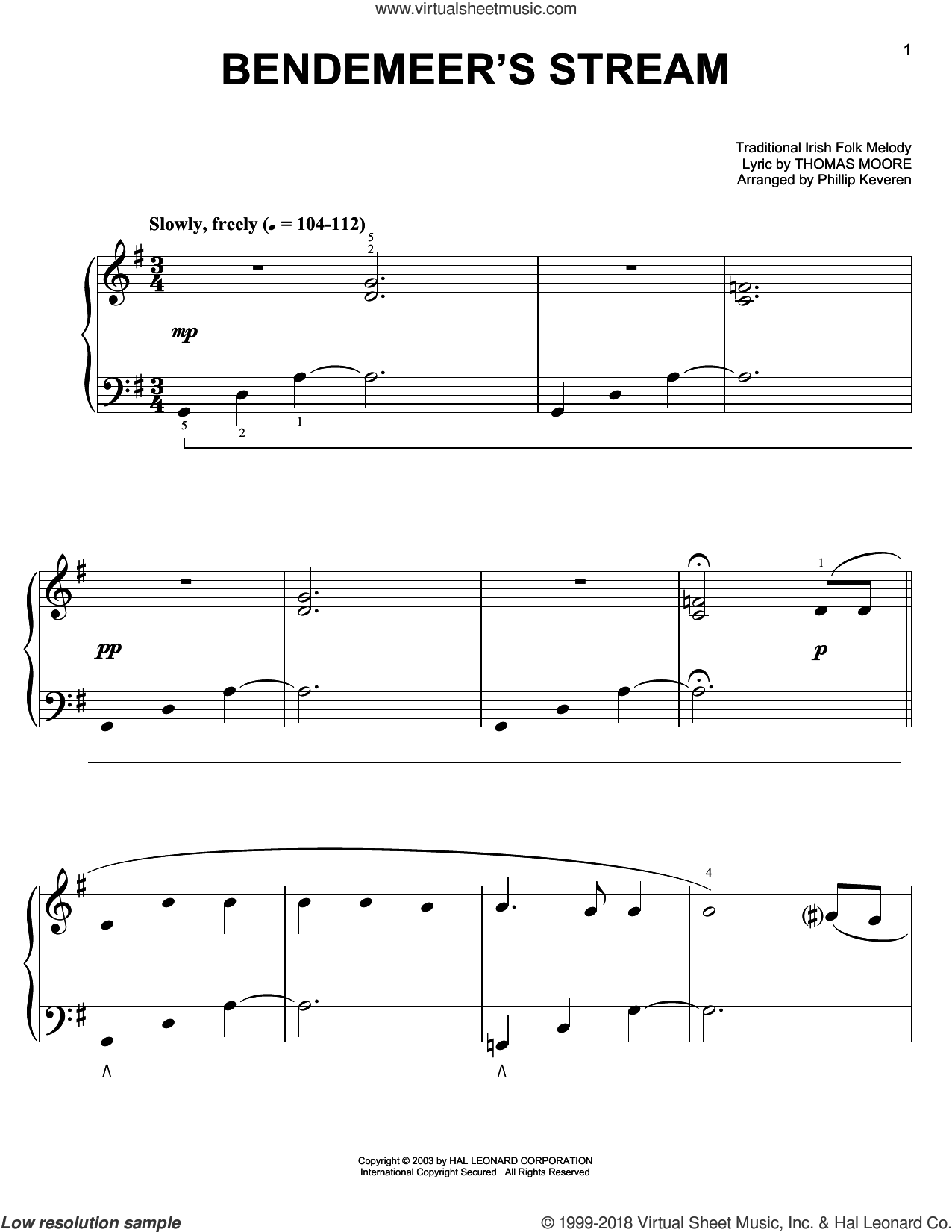 Bendemeer's Stream (arr. Phillip Keveren) sheet music for piano solo