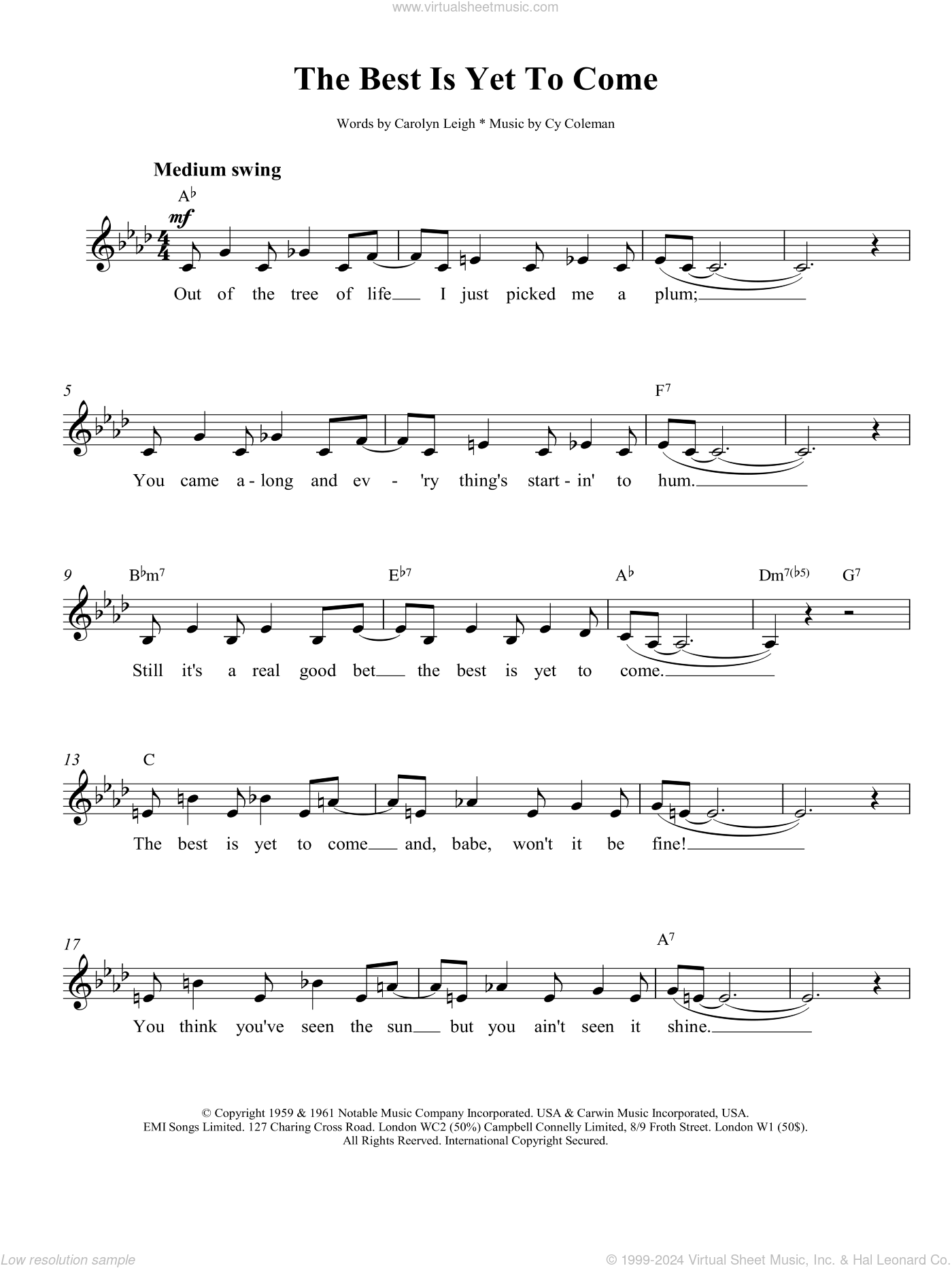The Best Is Yet To Come sheet music (fake book) (PDF)