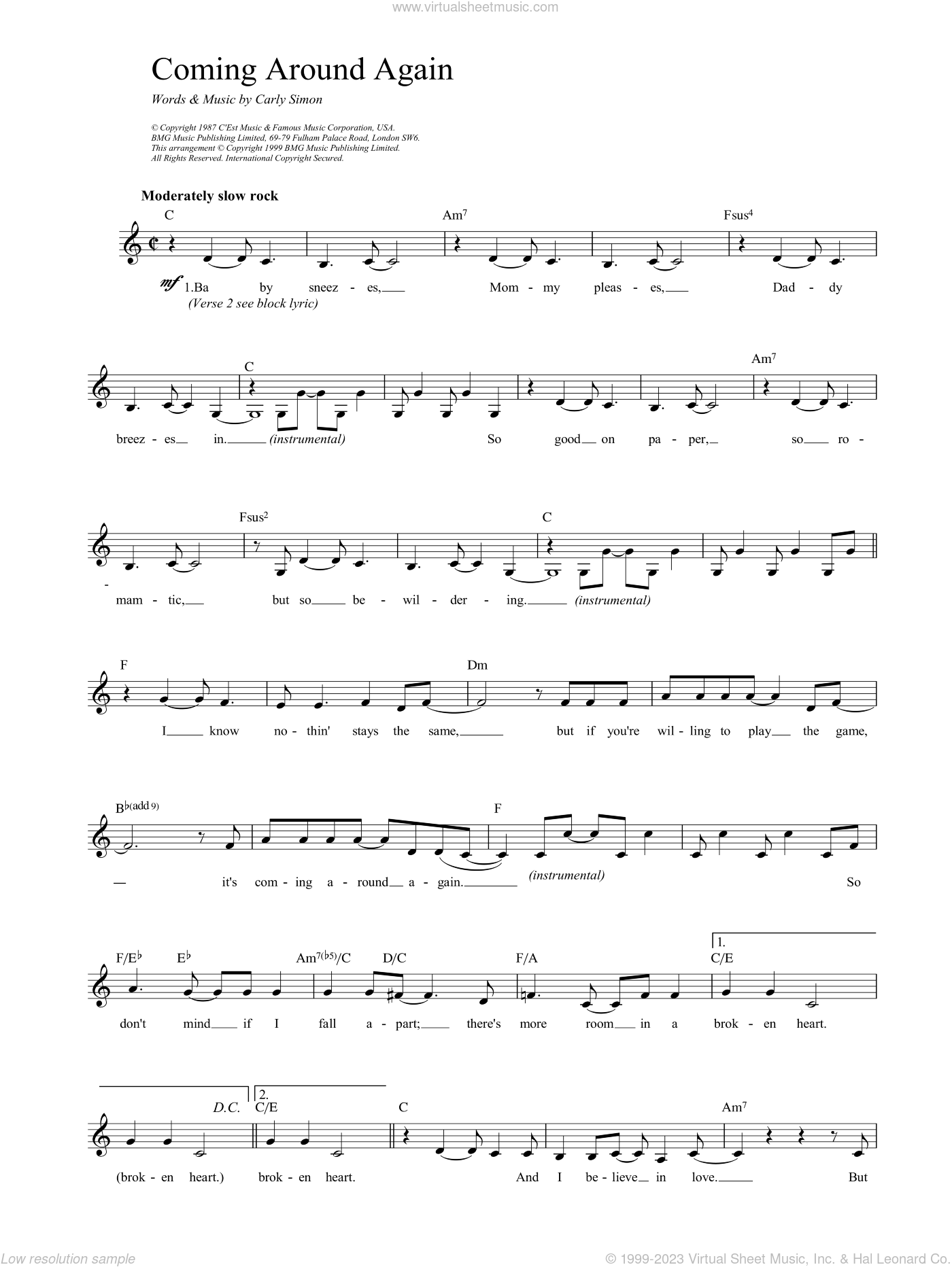 Simon Coming Around Again Sheet Music Fake Book Pdf