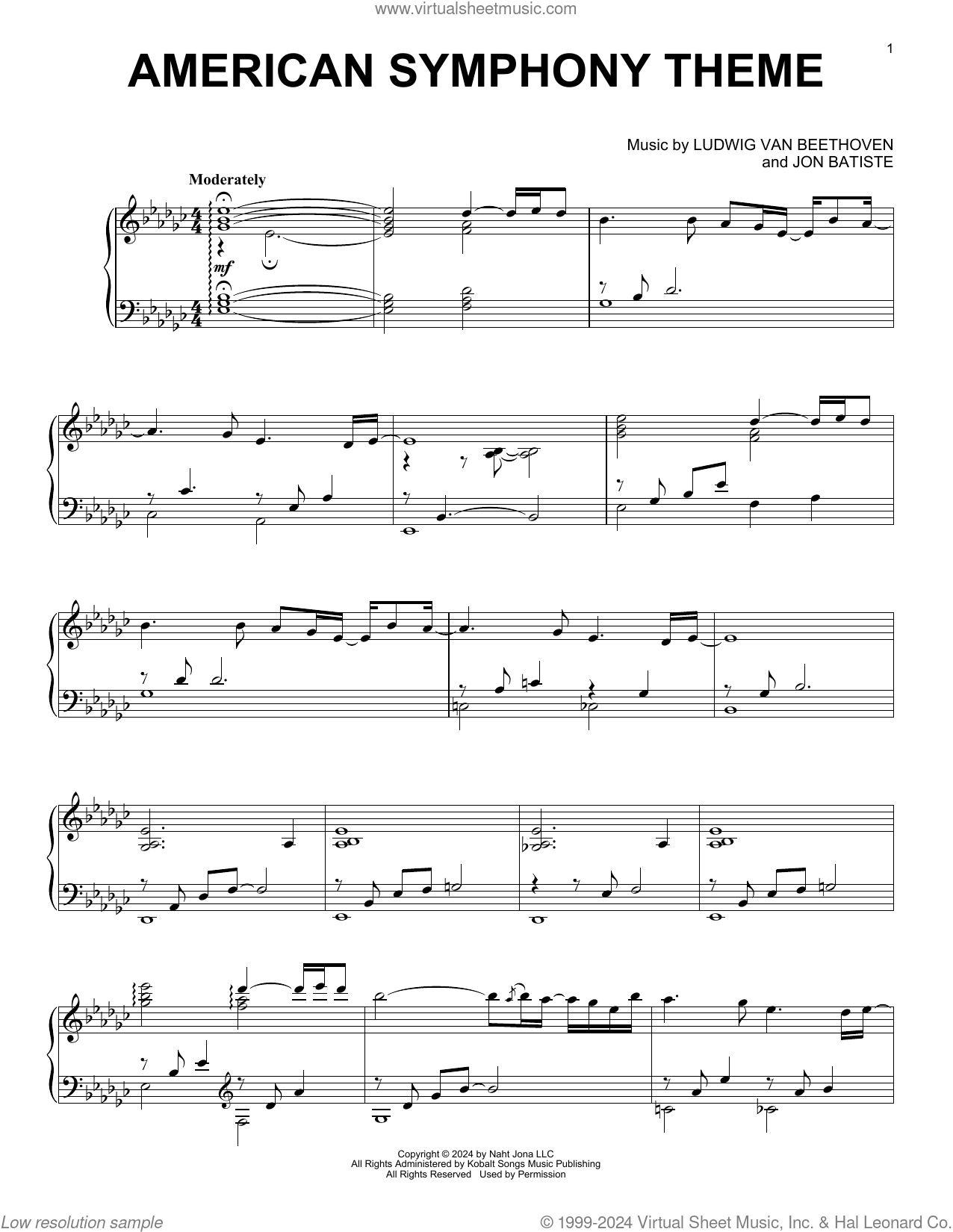 American Symphony Theme sheet music for piano solo (PDF)