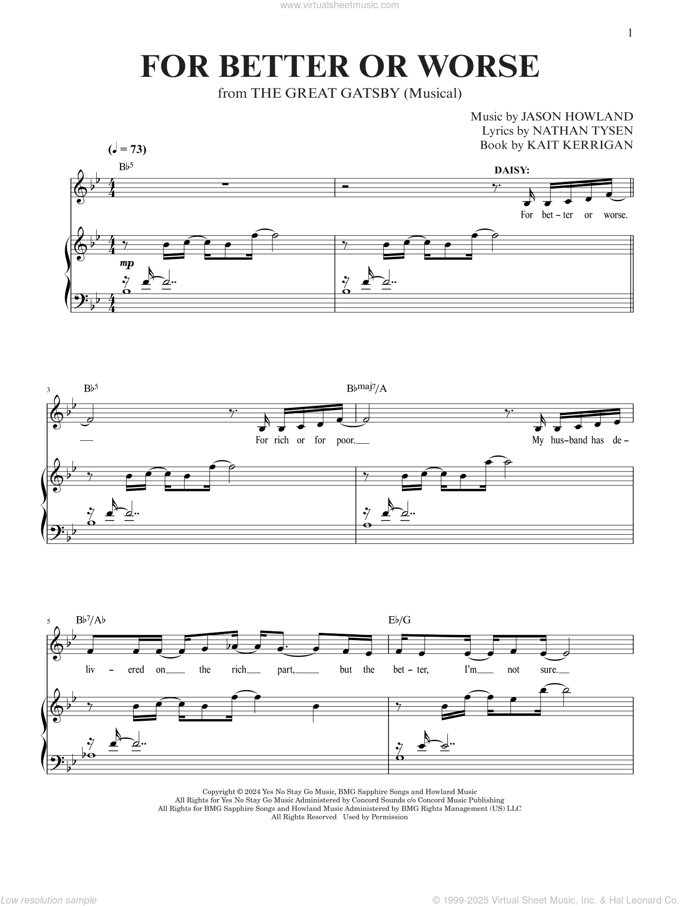 For Better Or Worse (from The Great Gatsby) sheet music for voice and piano