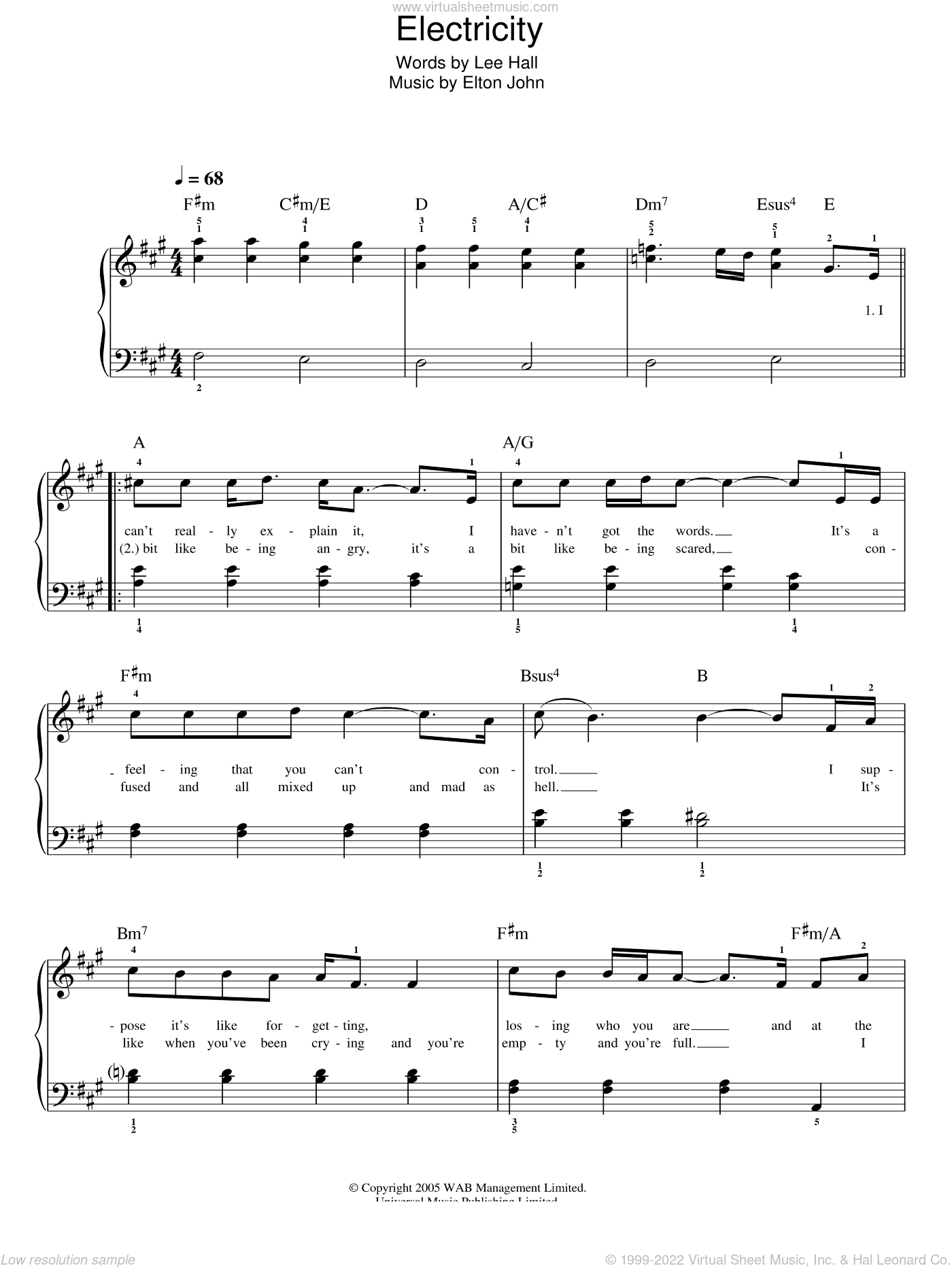 John Electricity Sheet Music Easy For Piano Solo Pdf