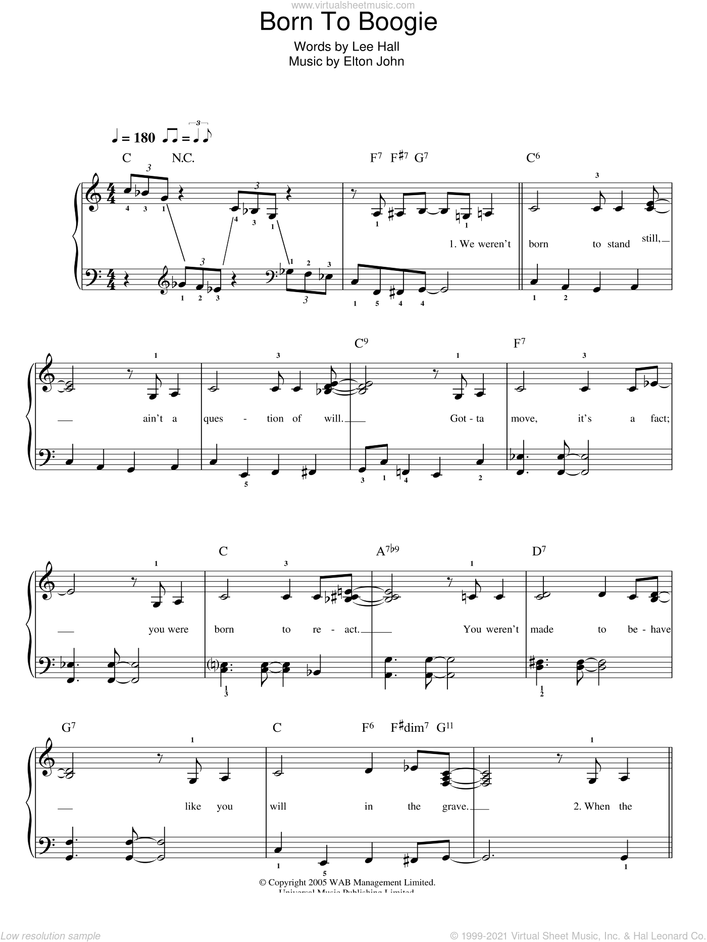 Born To Boogie sheet music for piano solo (PDF)