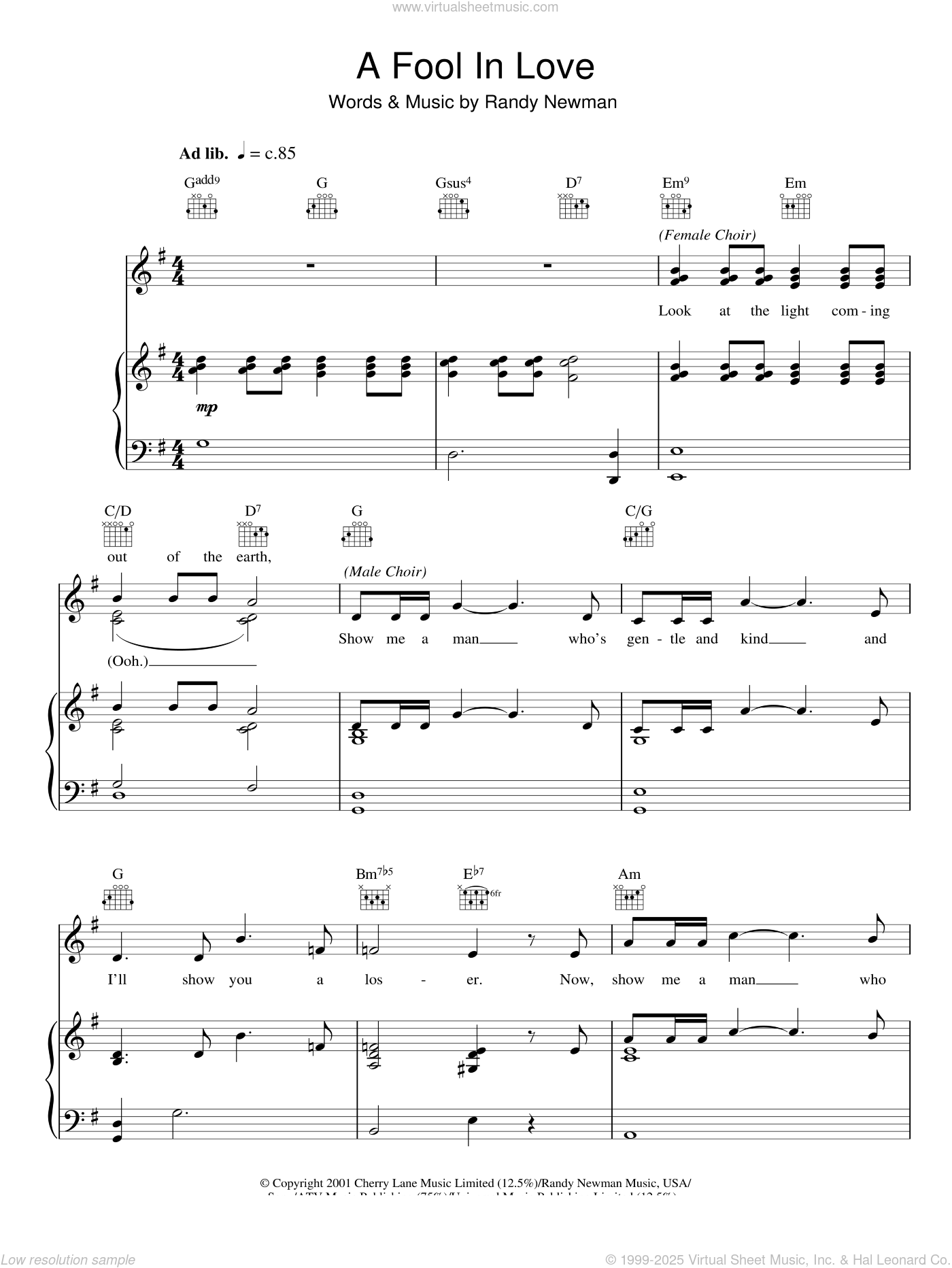 A Fool In Love sheet music for voice, piano or guitar (PDF)