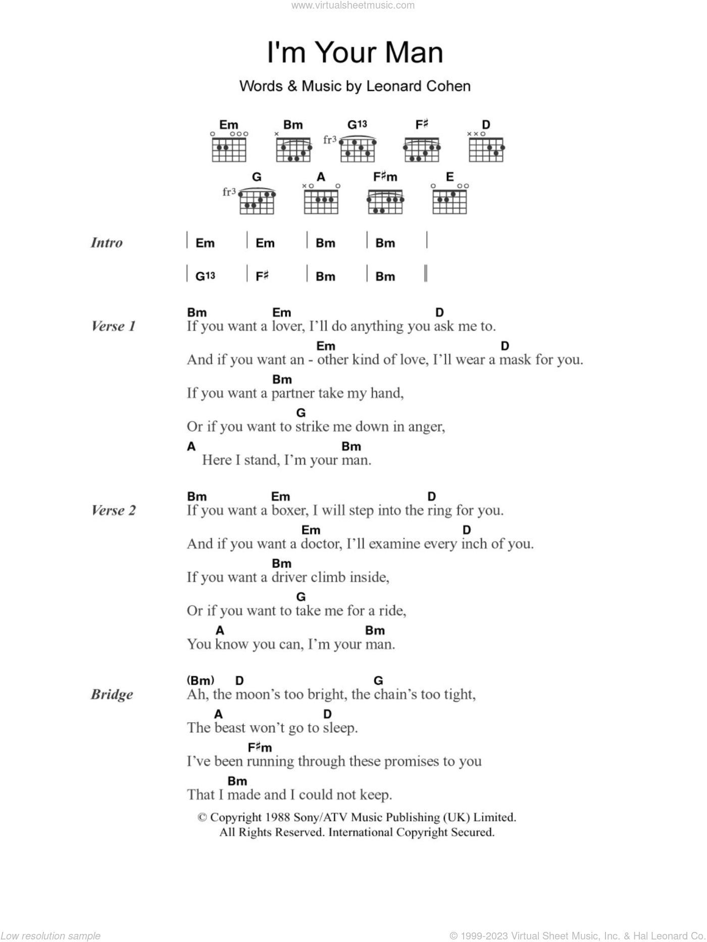 Cohen I M Your Man Sheet Music For Guitar Chords Pdf