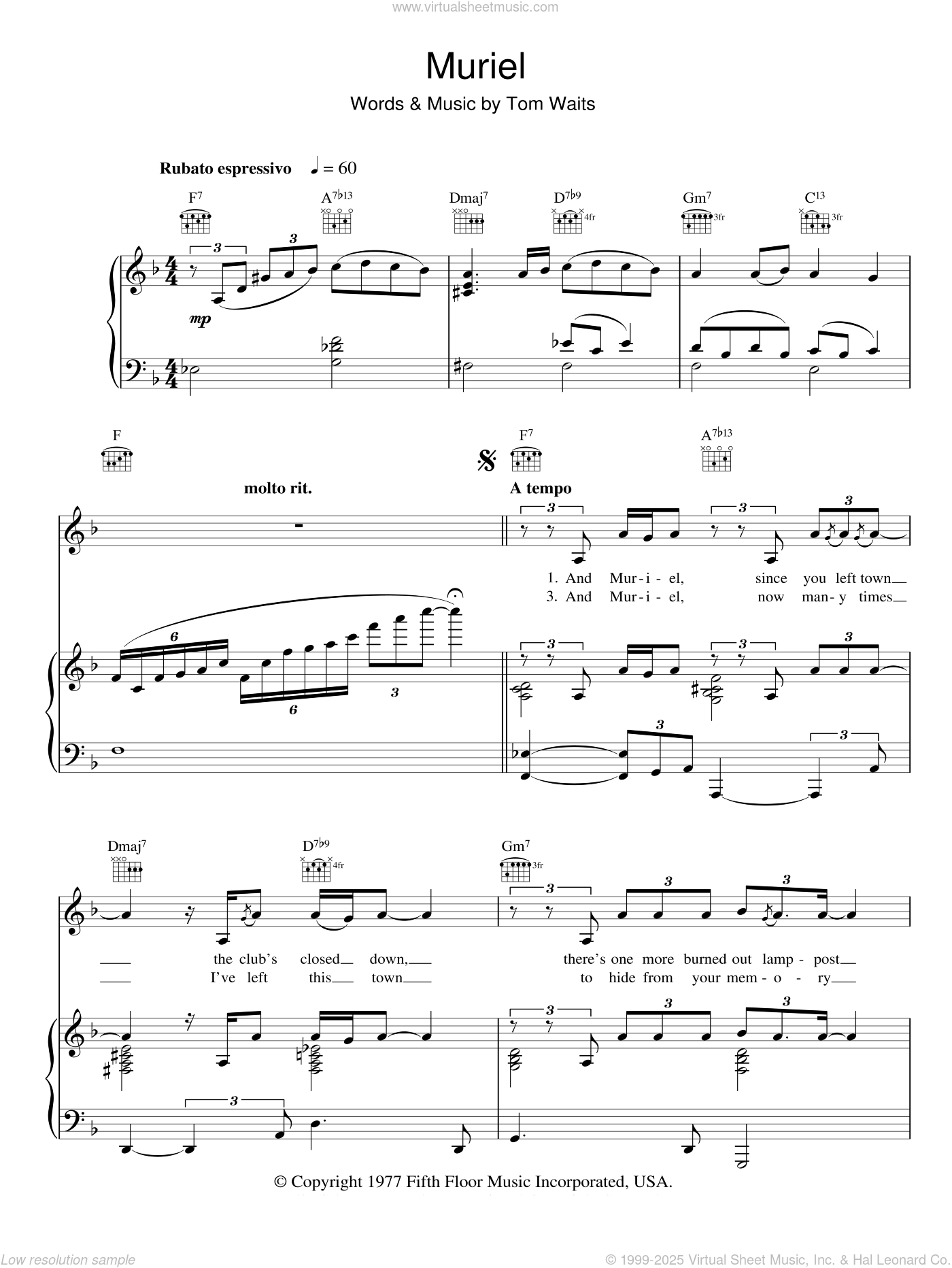 Waits Muriel Sheet Music For Voice Piano Or Guitar Pdf