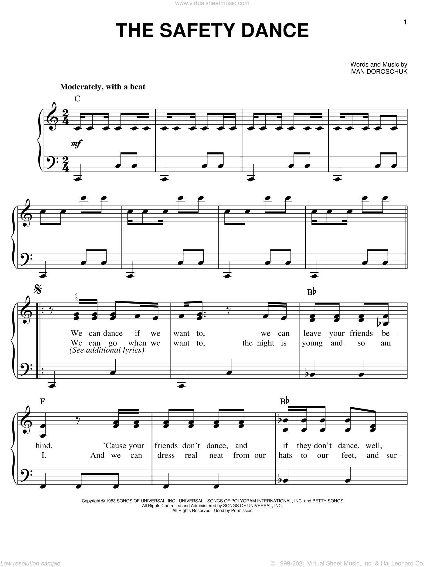 The Safety Dance for piano solo.
