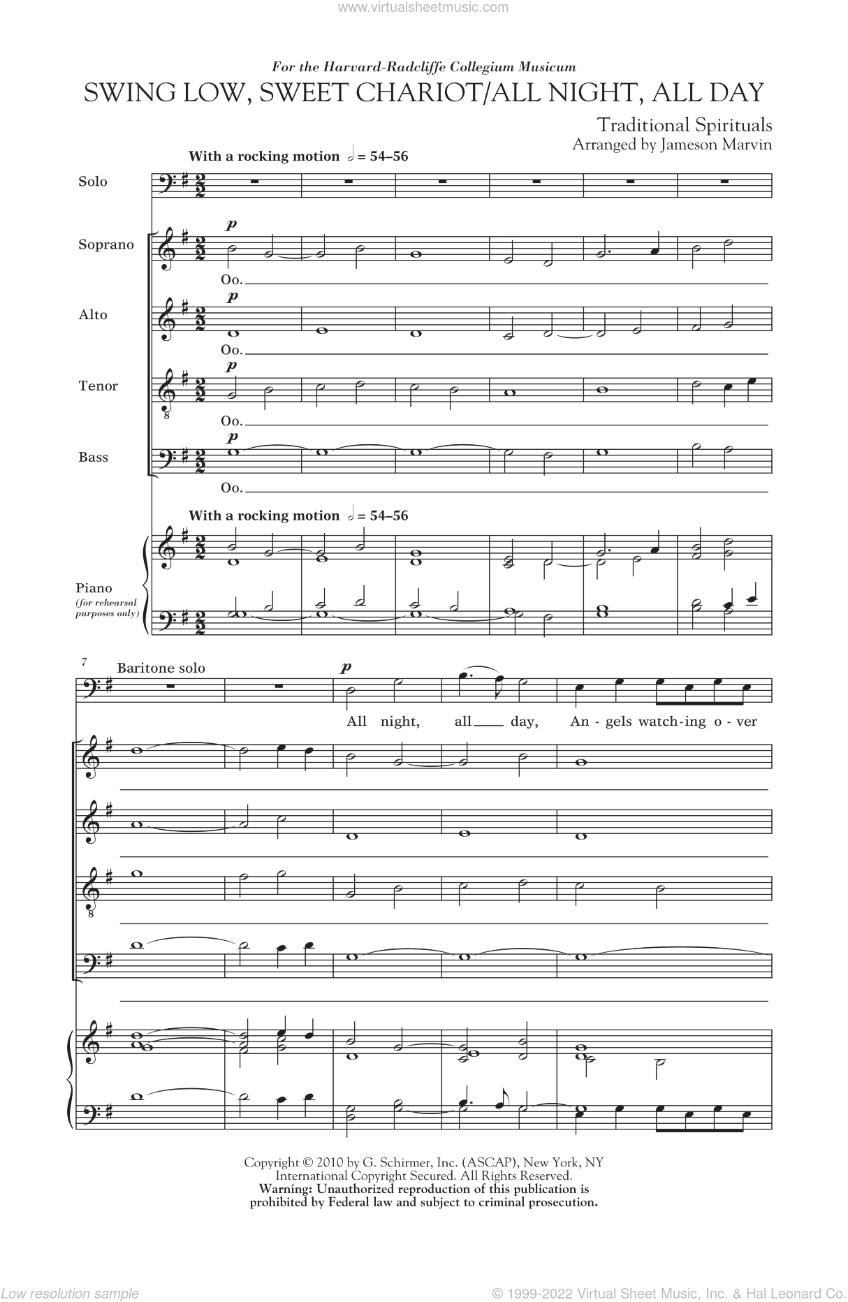 Marvin Swing Low Sweet Chariot All Night All Day Sheet Music For Choir Satb Soprano Alto Tenor Bass