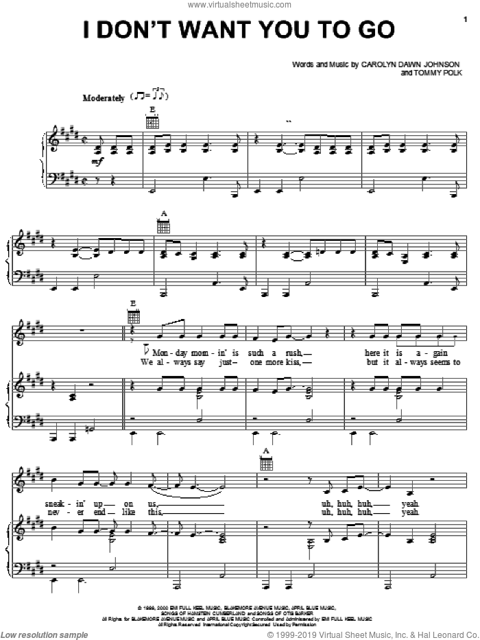 I Don't Want You To Go sheet music for voice, piano or guitar