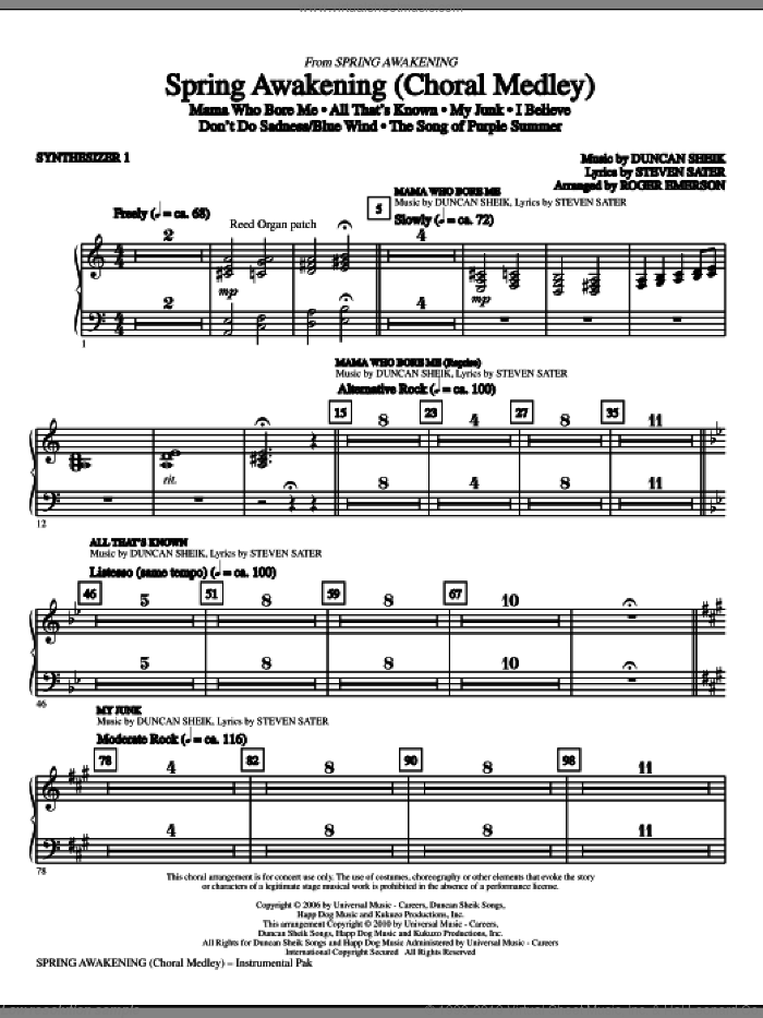 Spring Awakening (Choral Medley) (complete set of parts) sheet music ...