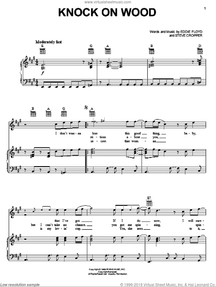 Knock On Wood Sheet Music For Voice, Piano Or Guitar (pdf)