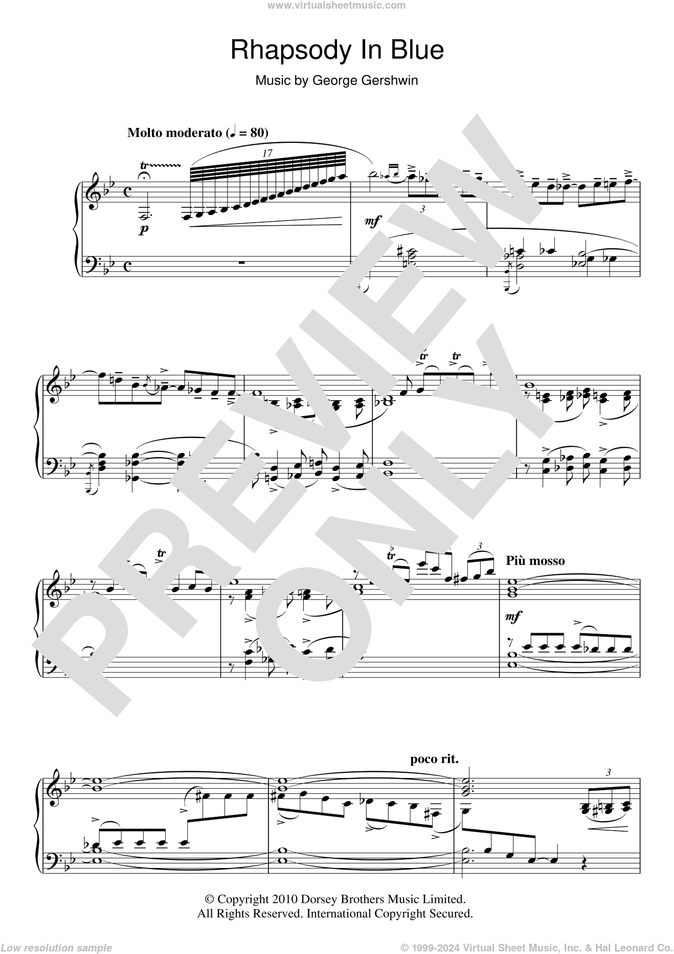 Gershwin Rhapsody In Blue Intermediate Sheet Music For Piano Solo 