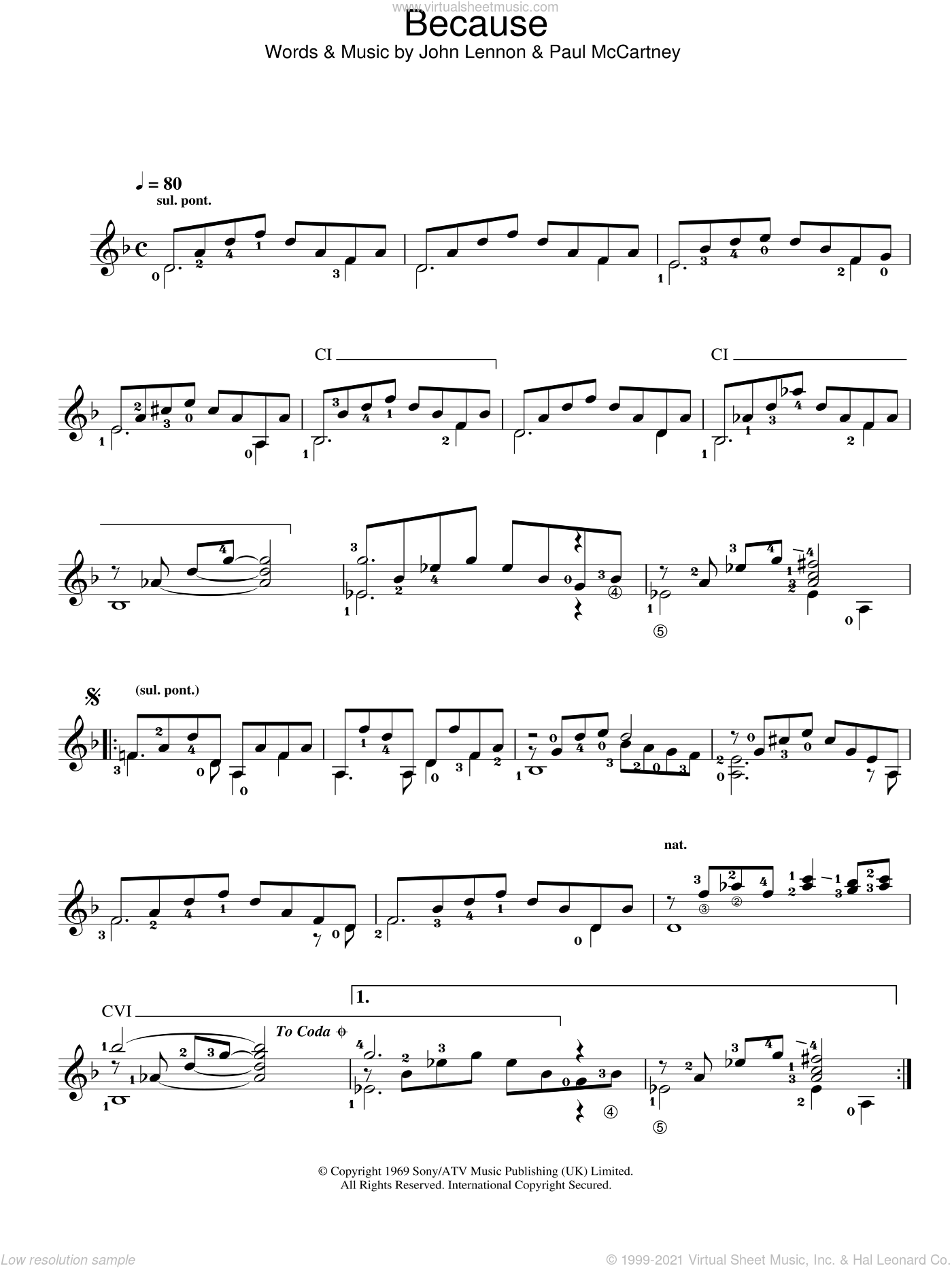 Beatles - Because sheet music for guitar solo (chords) (PDF)