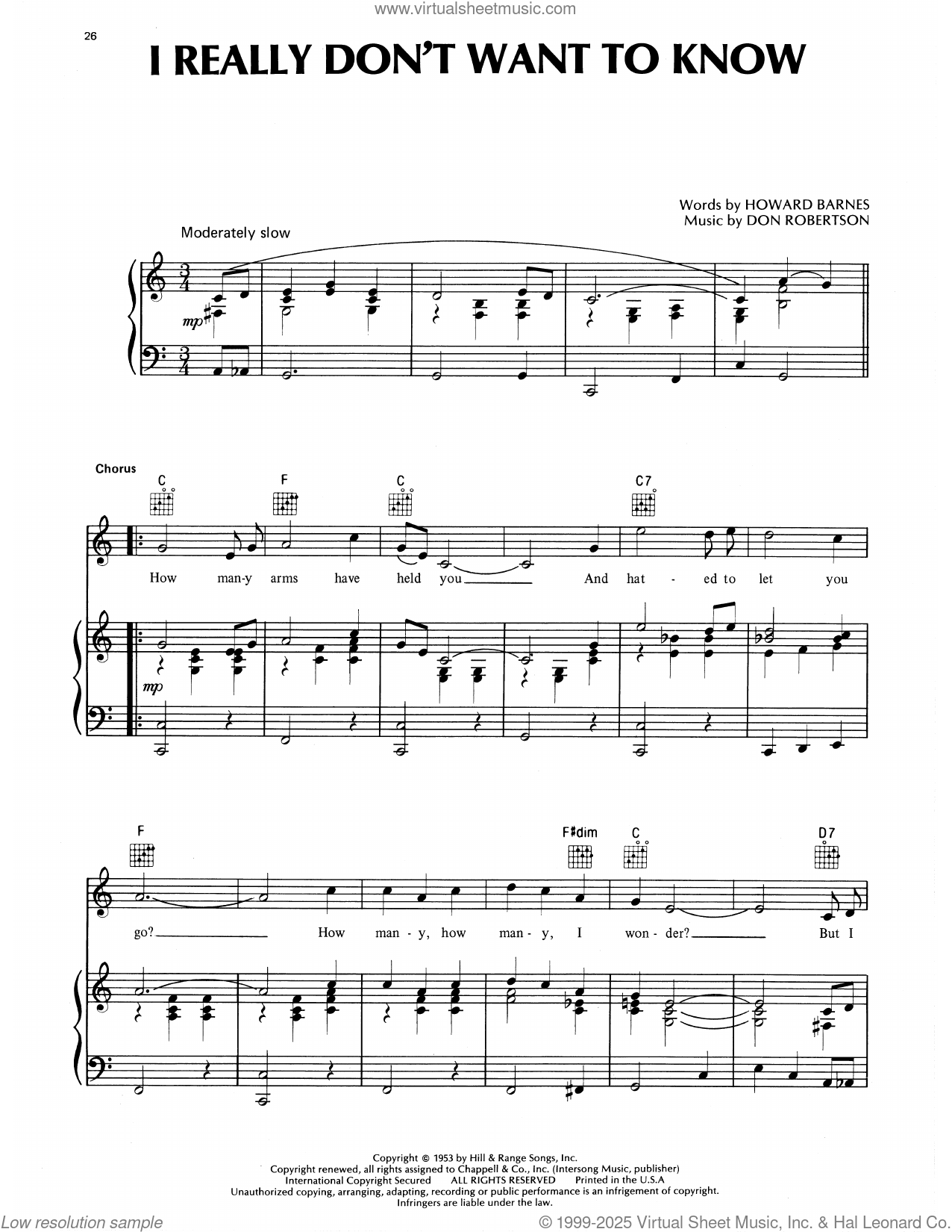 I Really Don't Want To Know sheet music for voice, piano or guitar