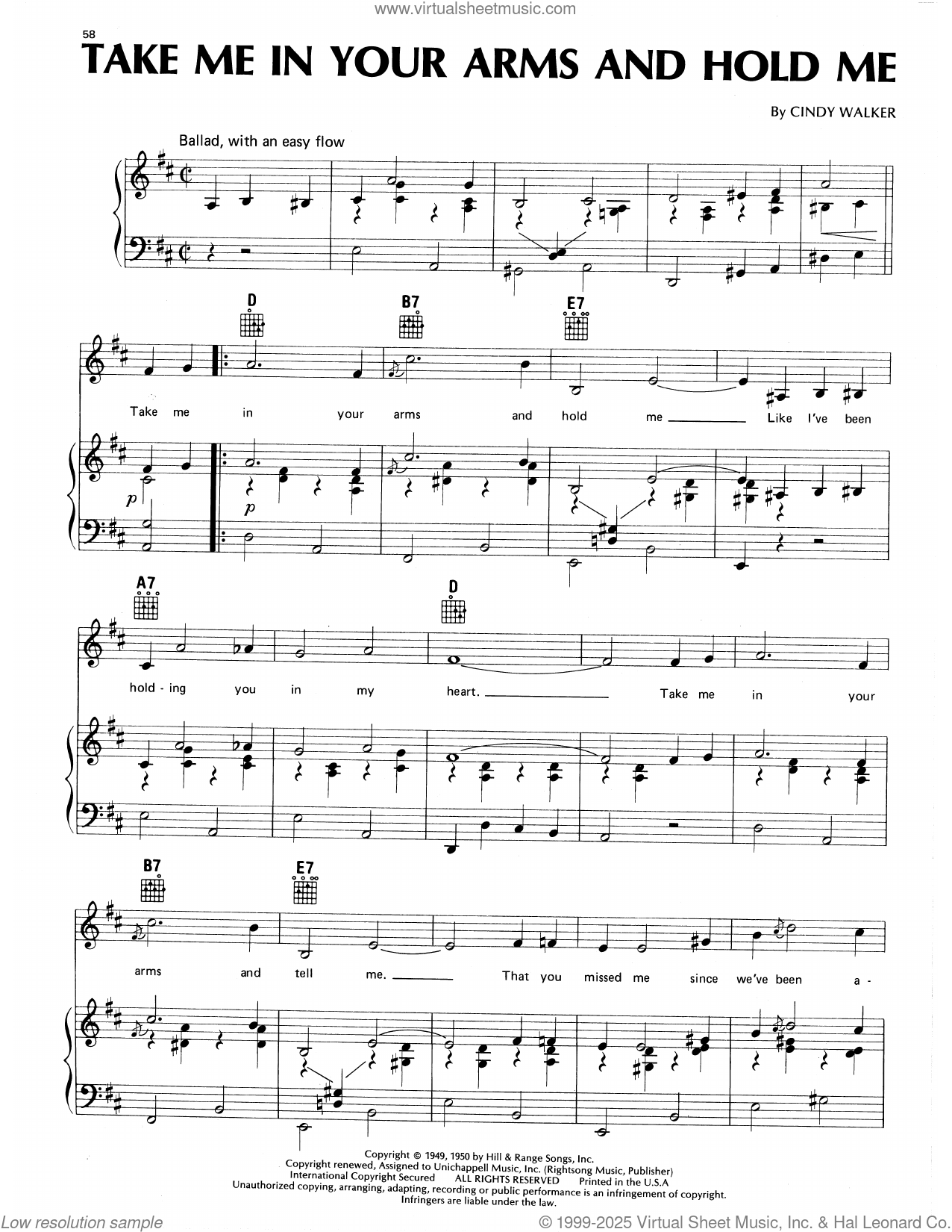 Arms Example Program Notes Music Take Me In Your Arms sheet music for voice, piano or guitar (PDF)