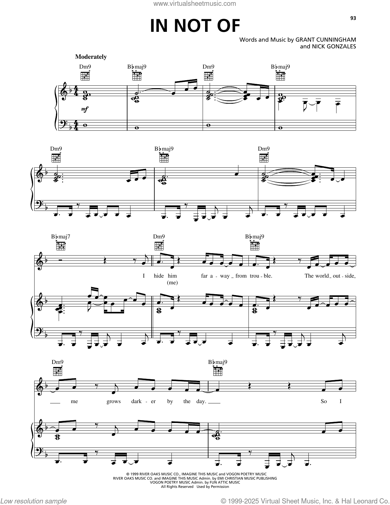 Inc. Song Note In Not Of sheet music for voice, piano or guitar (PDF)