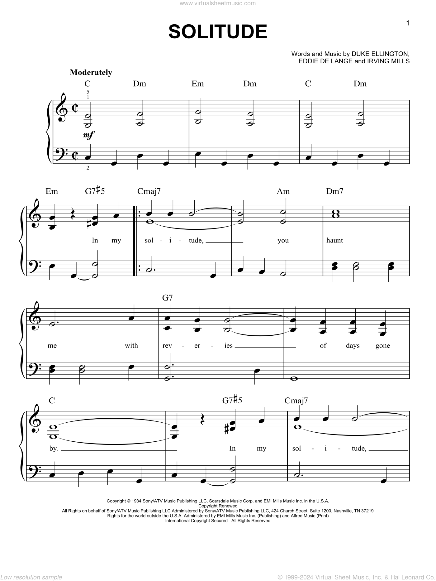 Solitude sheet music (easy) for piano solo (PDF-interactive)