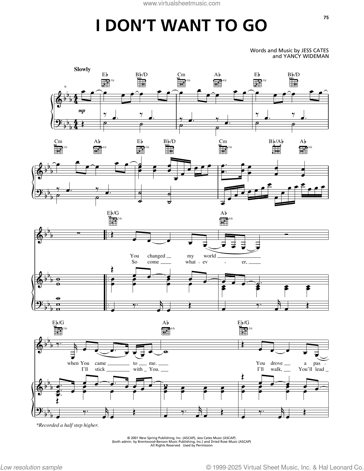 I Don't Want To Go sheet music for voice, piano or guitar (PDF)