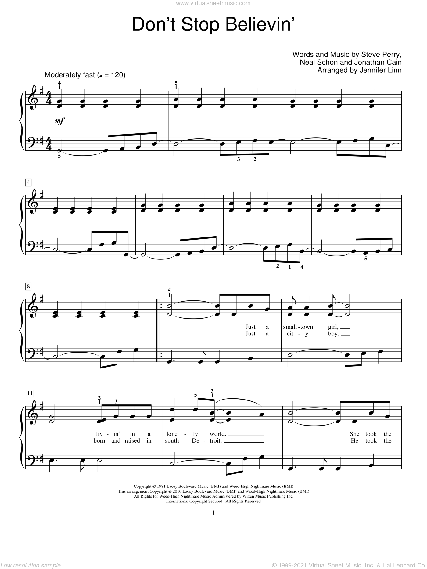 ganso Preparación lección Don't Stop Believin' (arr. Jennifer Linn) sheet music (beginner) for piano  solo (elementary)