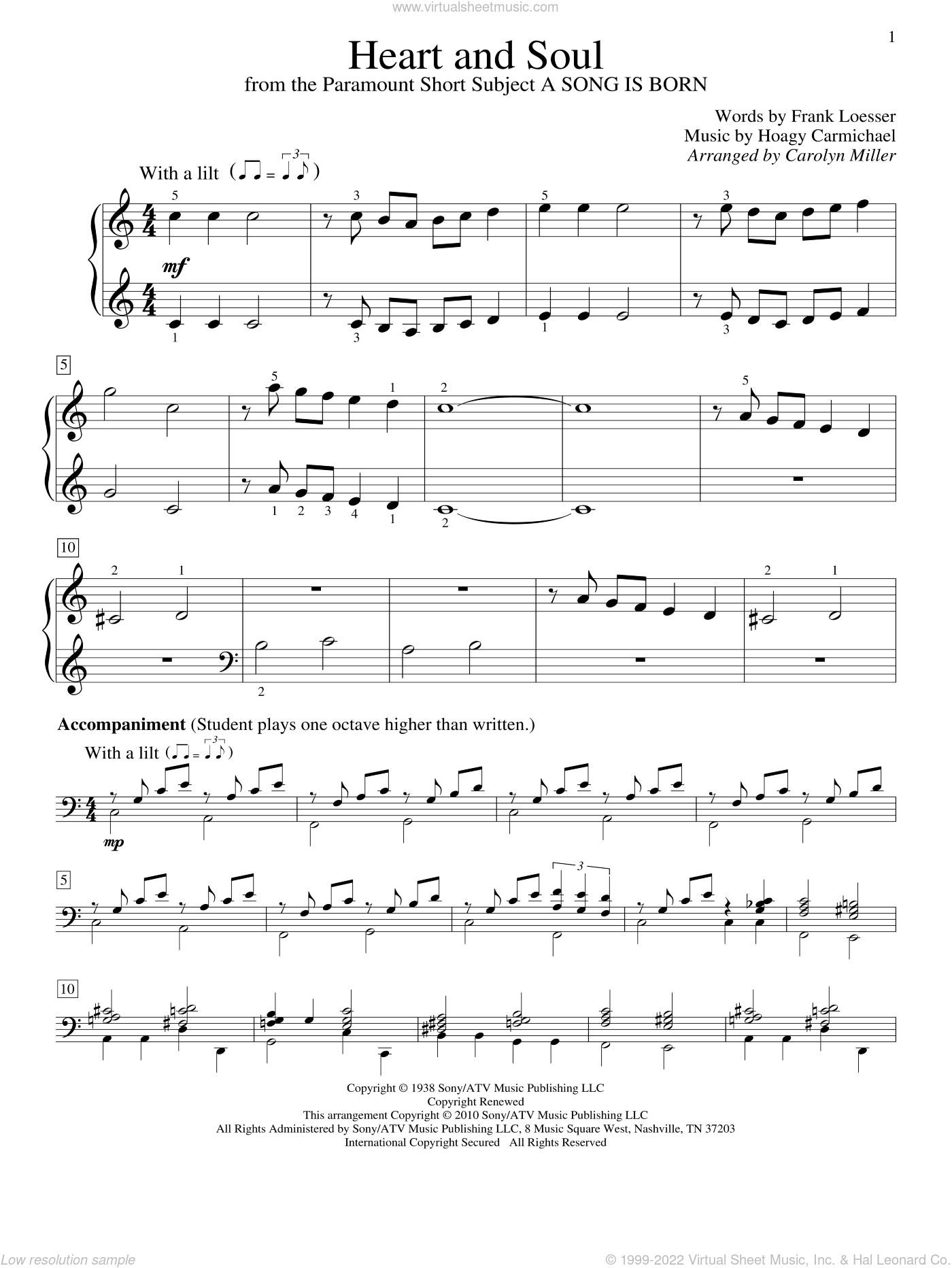 Carmichael - Heart And Soul sheet music (beginner) for piano solo (elementary)