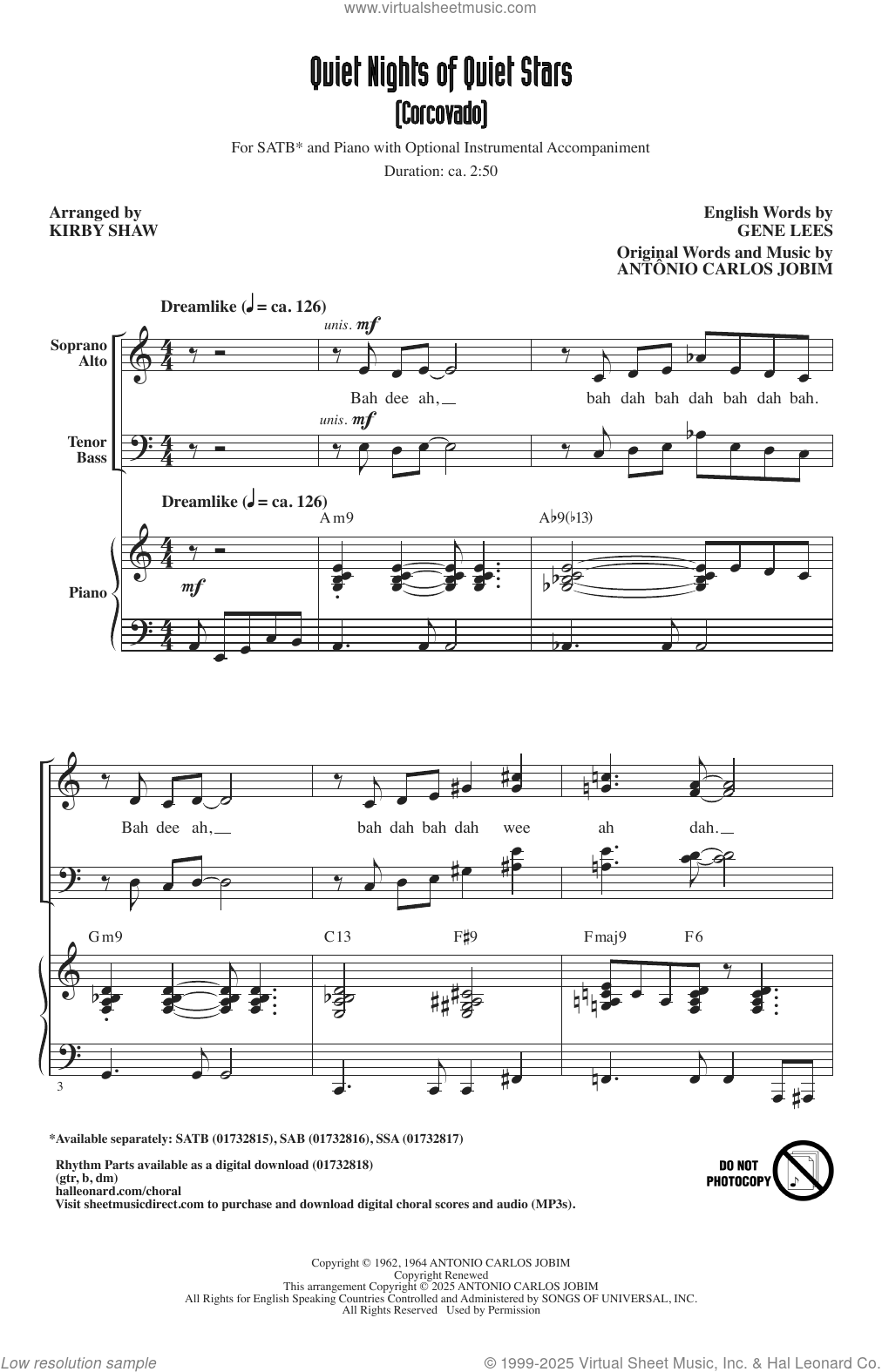 Quiet Nights Of Quiet Stars (Corcovado) (arr. Kirby Shaw) sheet music
