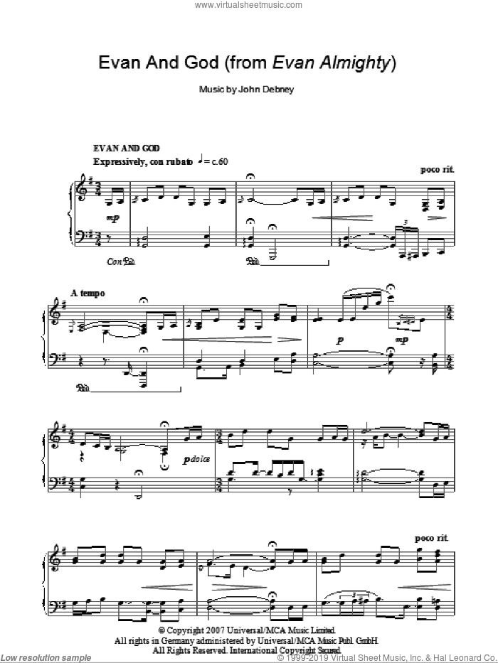 Evan And God sheet music for piano solo (PDF)