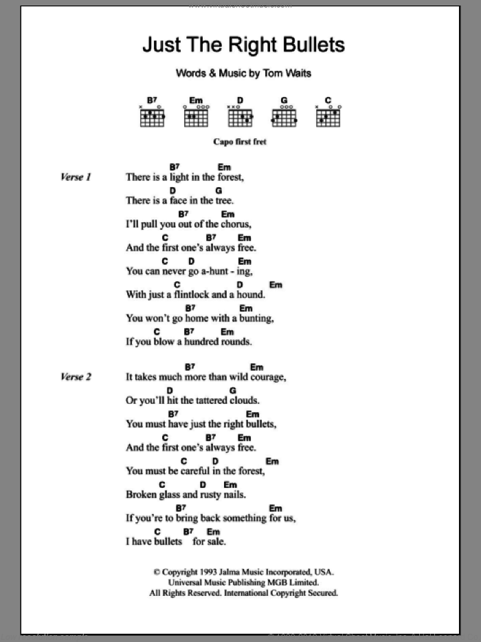 Just The Right Bullets sheet music for guitar (chords) (PDF)