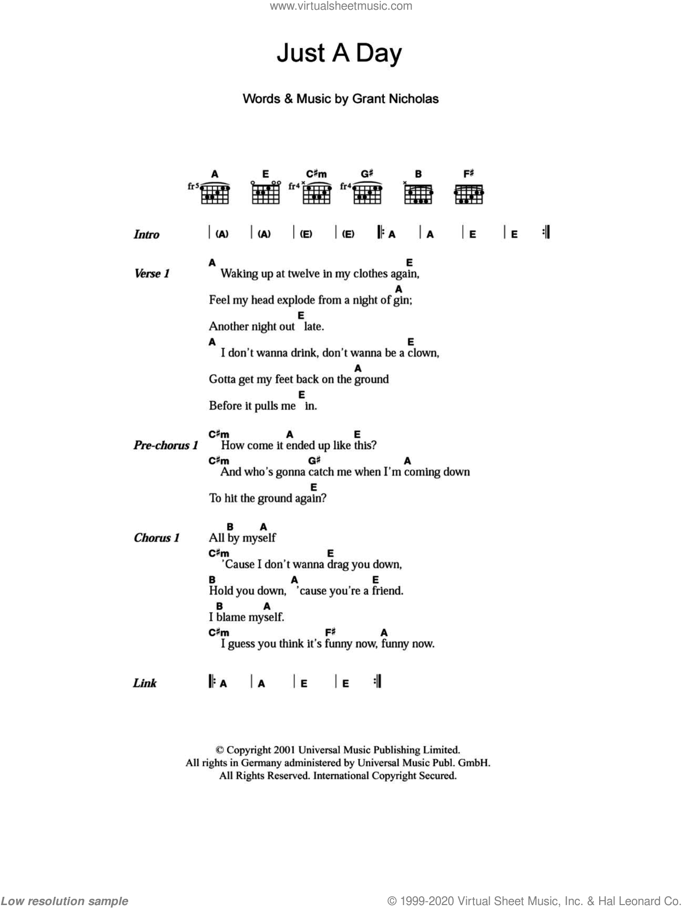 Feeder Just A Day Sheet Music For Guitar Chords Pdf