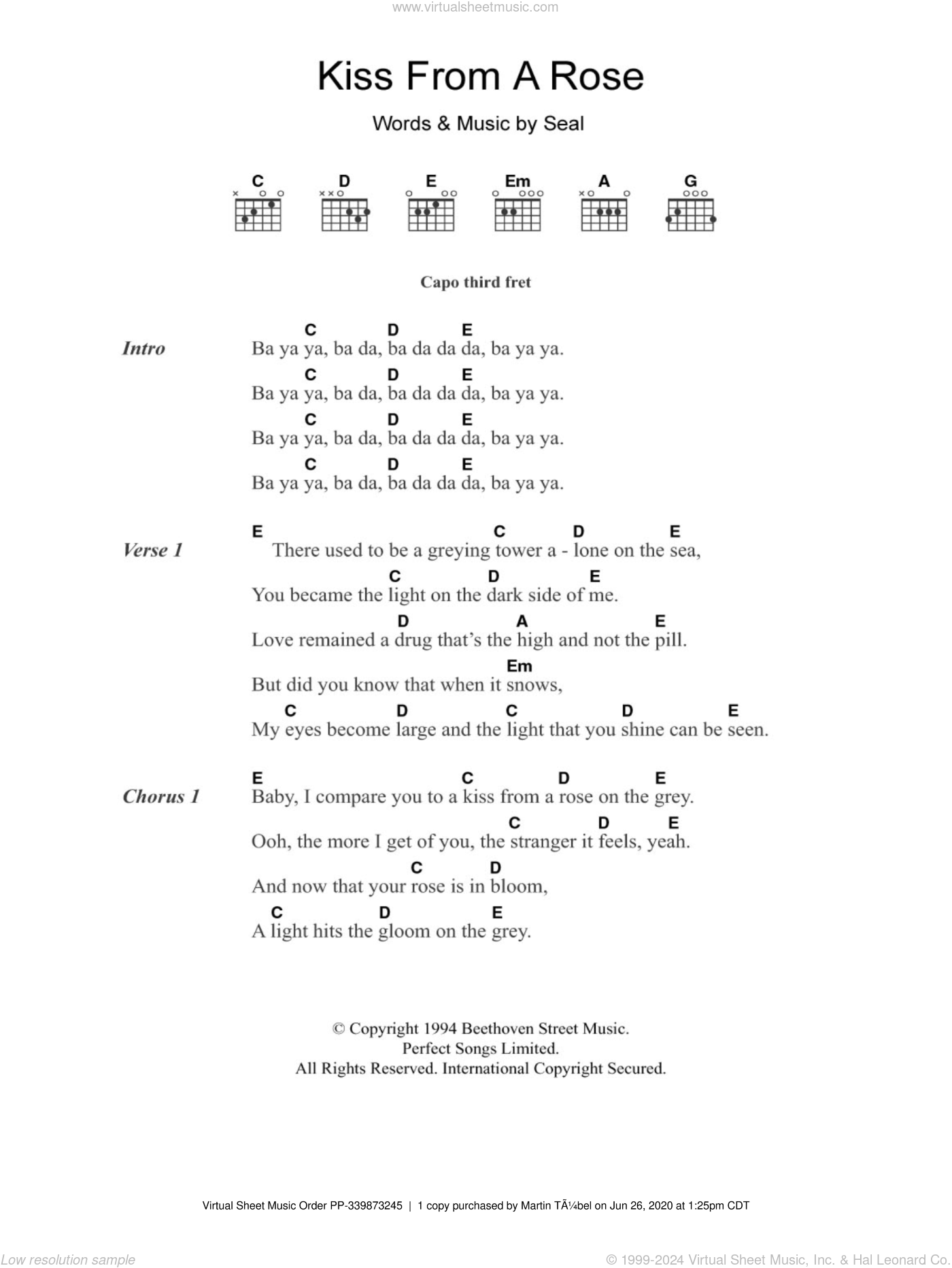 Kiss From A Rose sheet music for guitar (chords) (PDF)