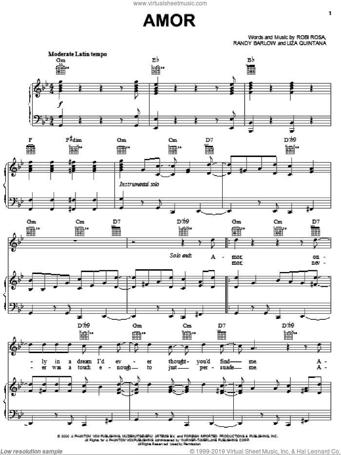 Amor sheet music for voice, piano or guitar (PDF-interactive)