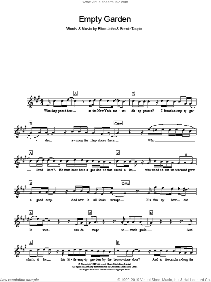 John Empty Garden Sheet Music Fake Book Pdf