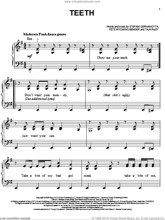 Teeth sheet music for piano solo (PDF-interactive)