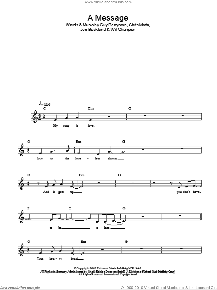 A Message sheet music for voice and other instruments (fake book)