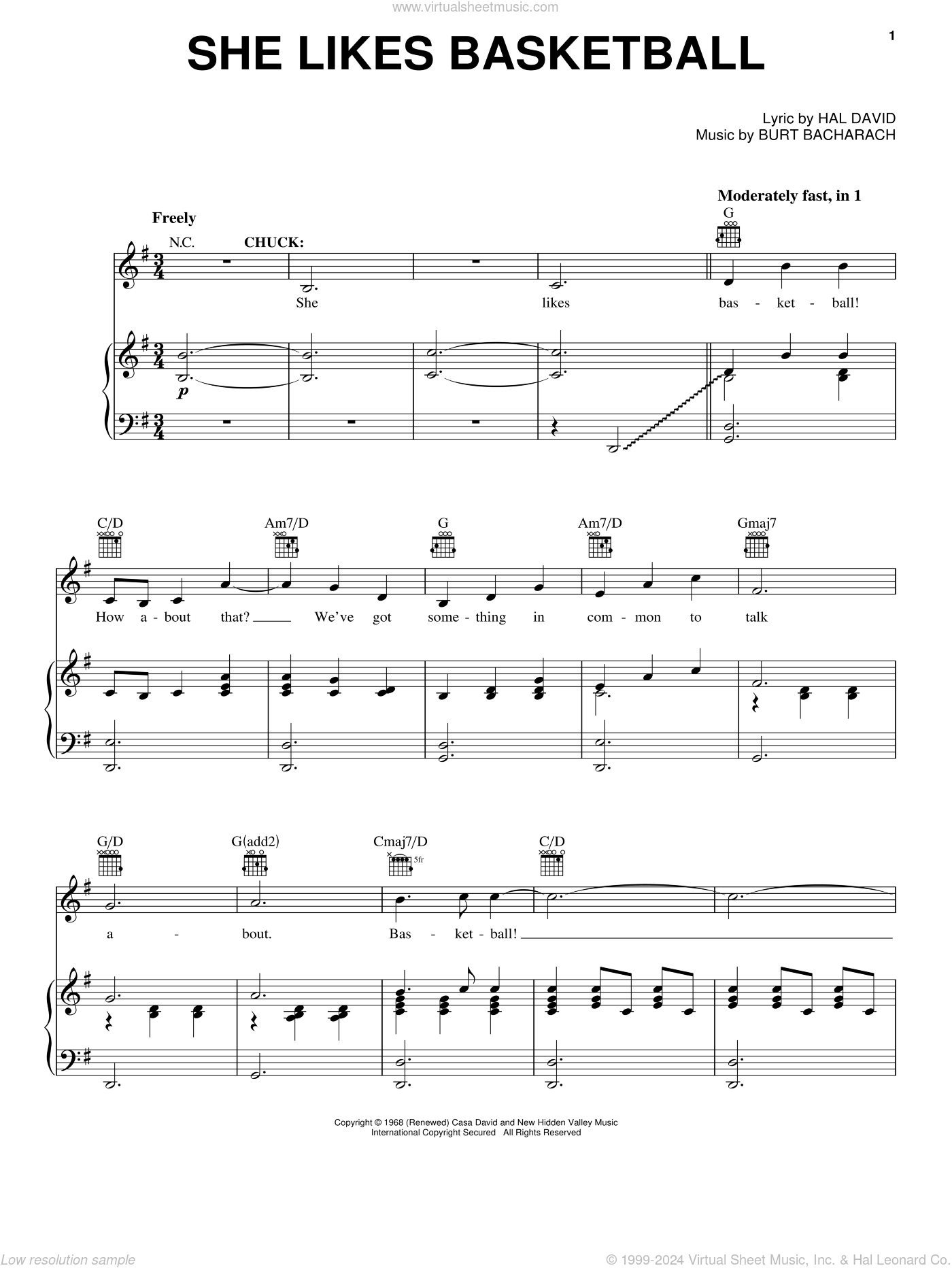 She Likes Basketball sheet music for voice, piano or guitar (PDF)