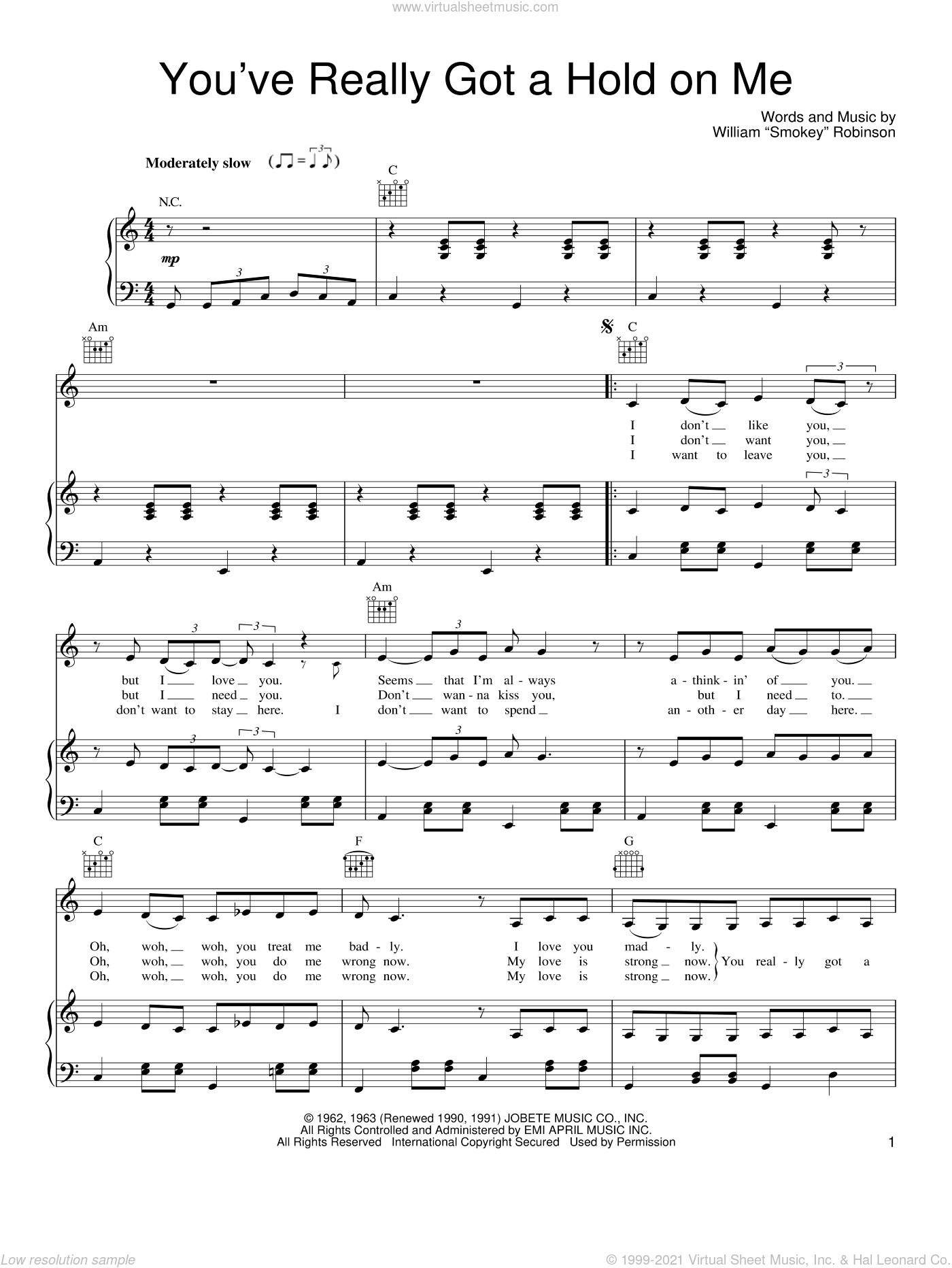 Him You Ve Really Got A Hold On Me Sheet Music For Voice Piano Or Guitar