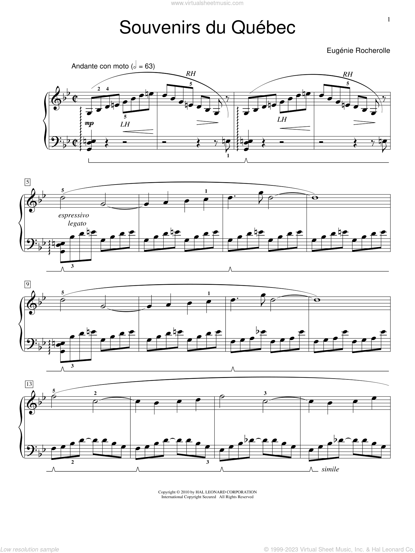 Souvenirs Du Quebec Sheet Music For Piano Solo (elementary) (pdf)