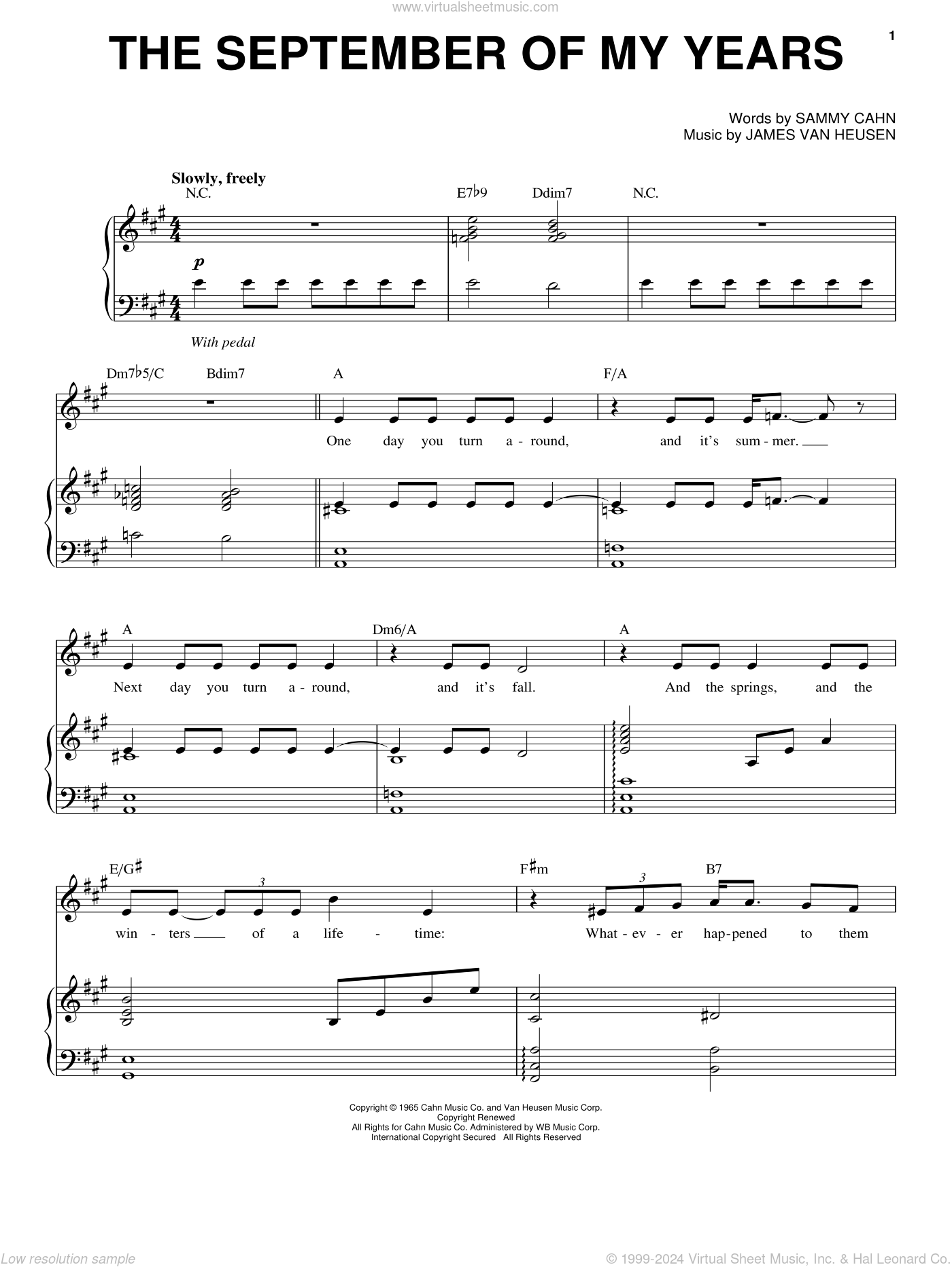 The September Of My Years Sheet Music For Voice And Piano (pdf)