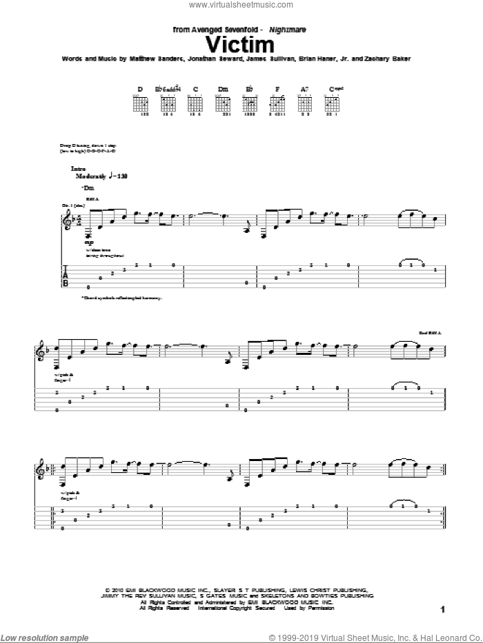 Victim sheet music for guitar (tablature) (PDF)