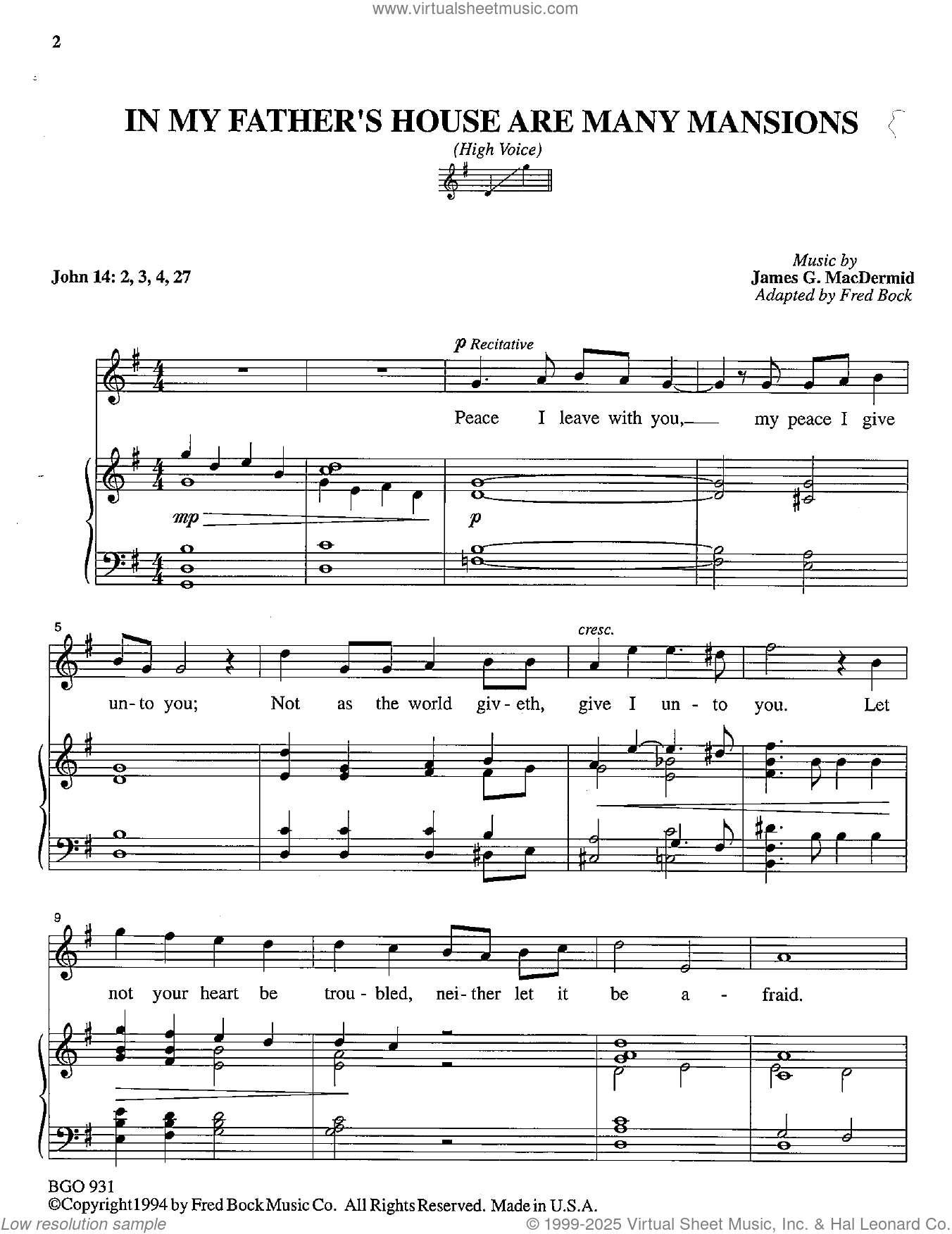 In My Father's House Are Many Mansions sheet music for voice and piano