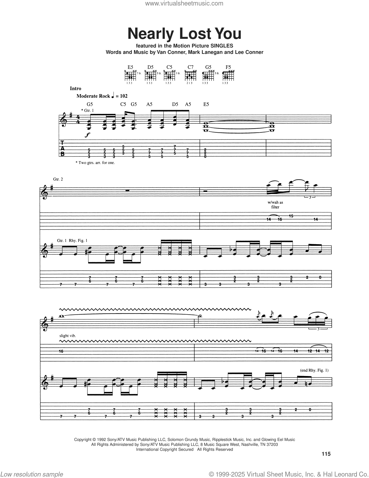 Nearly Lost You sheet music for guitar (tablature) (PDF)