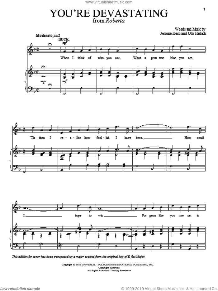 You're Devastating sheet music for voice and piano (PDF)