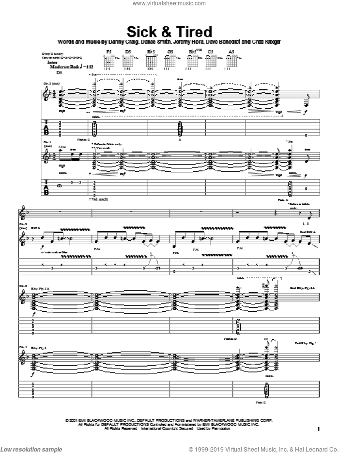 Sick and Tired sheet music for guitar (tablature) (PDF)