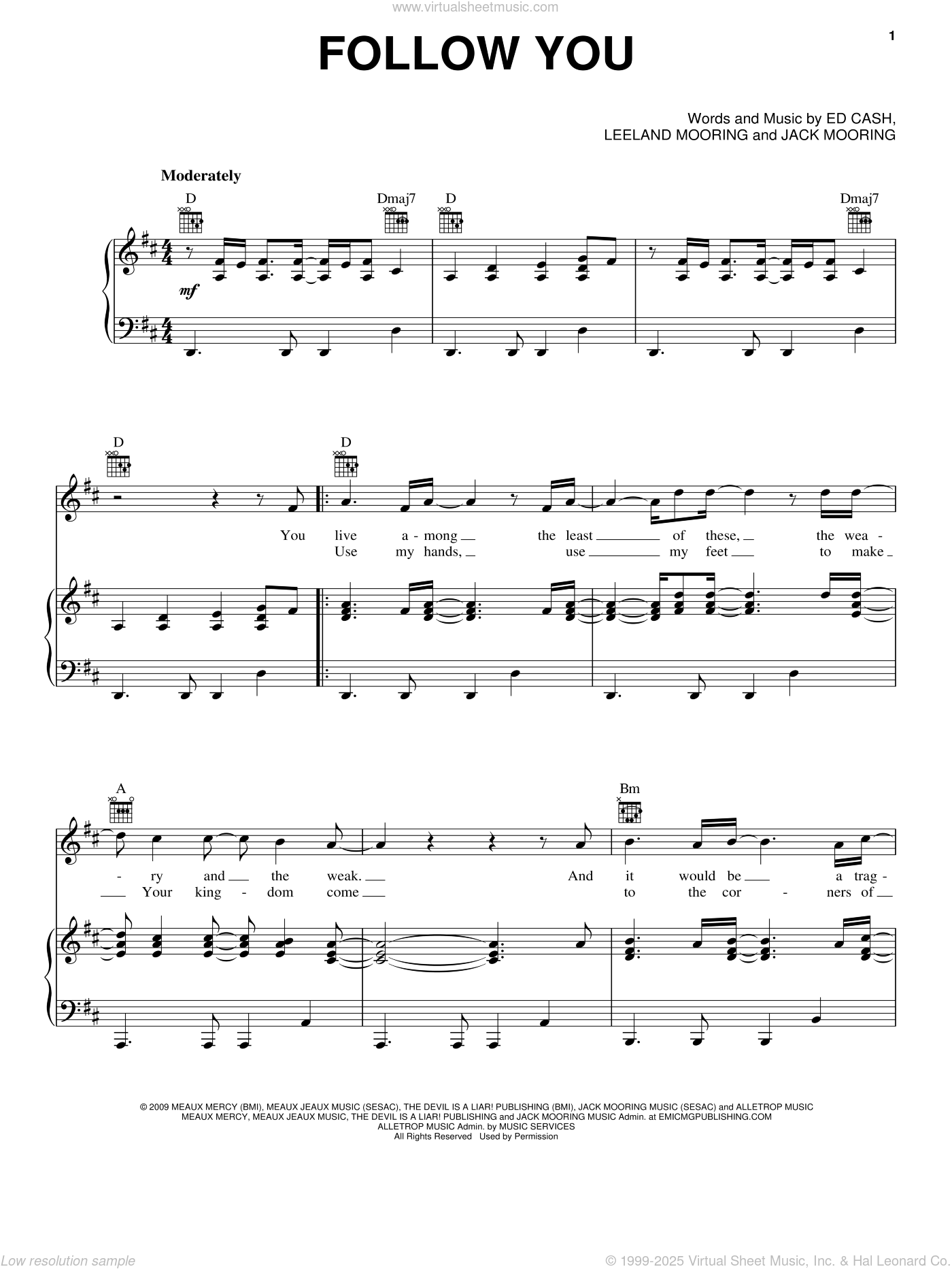 Leeland with Brandon Heath Follow You sheet music for voice, piano or