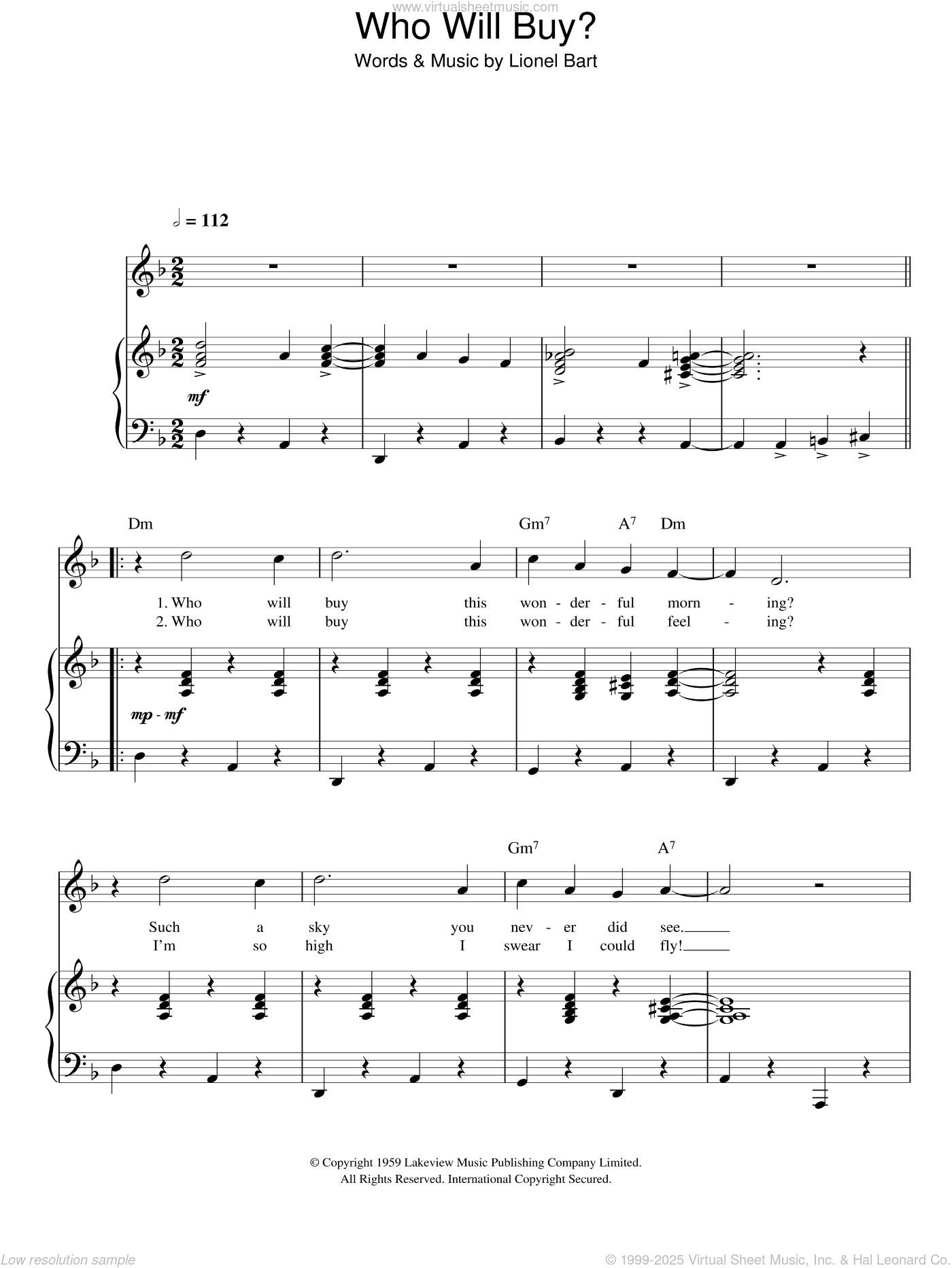 Who Will Buy sheet music for voice, piano or guitar v2