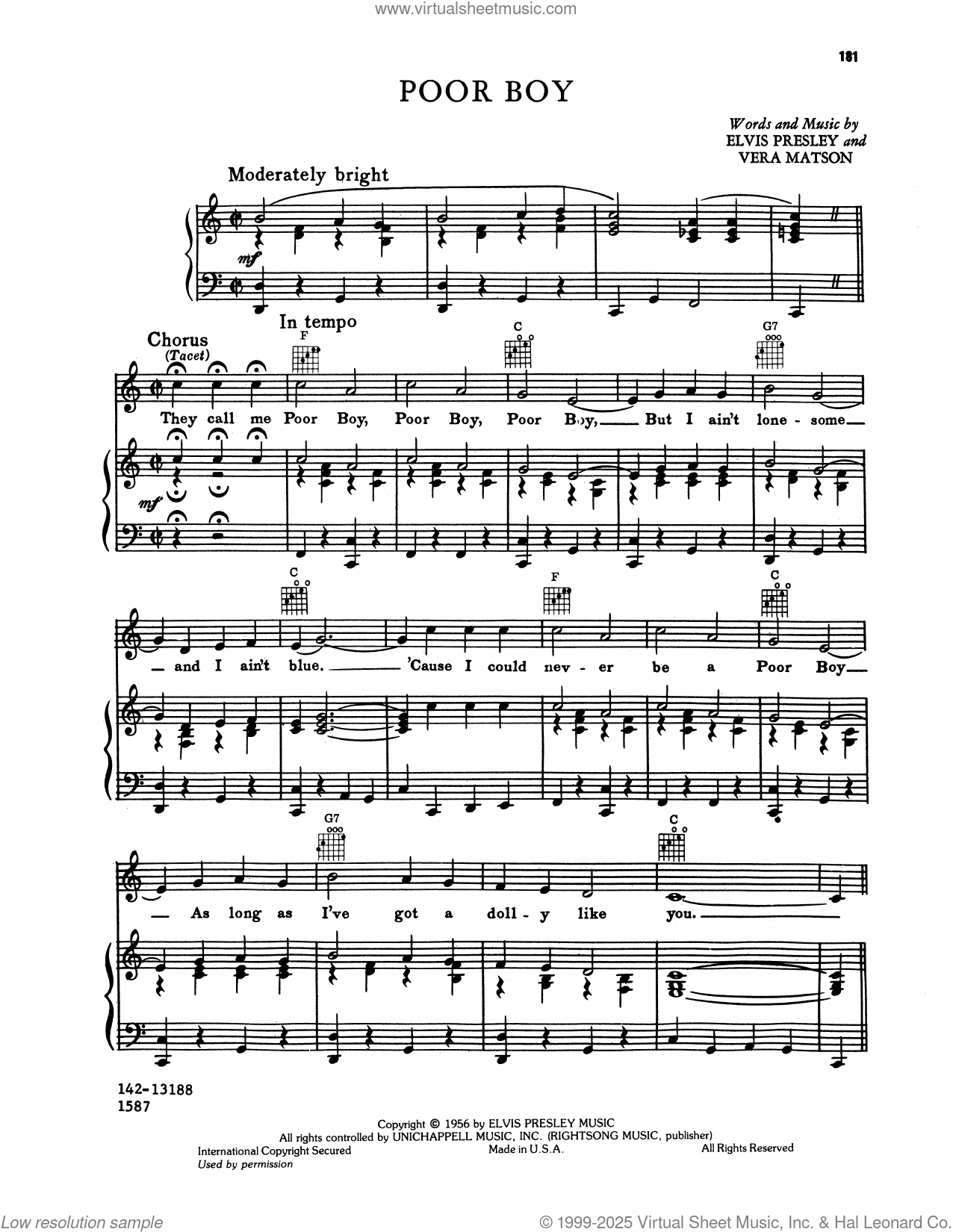 Poor Boy sheet music for voice, piano or guitar (PDF)
