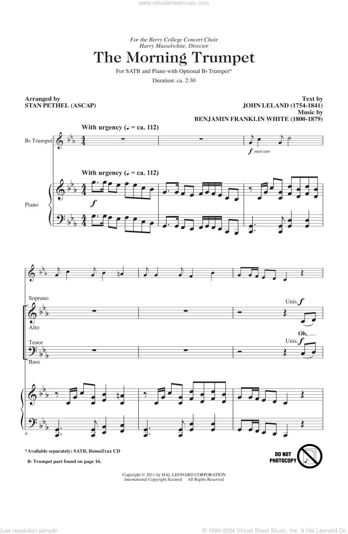 Pethel The Morning Trumpet sheet music for choir (SATB soprano, alto, tenor, bass)