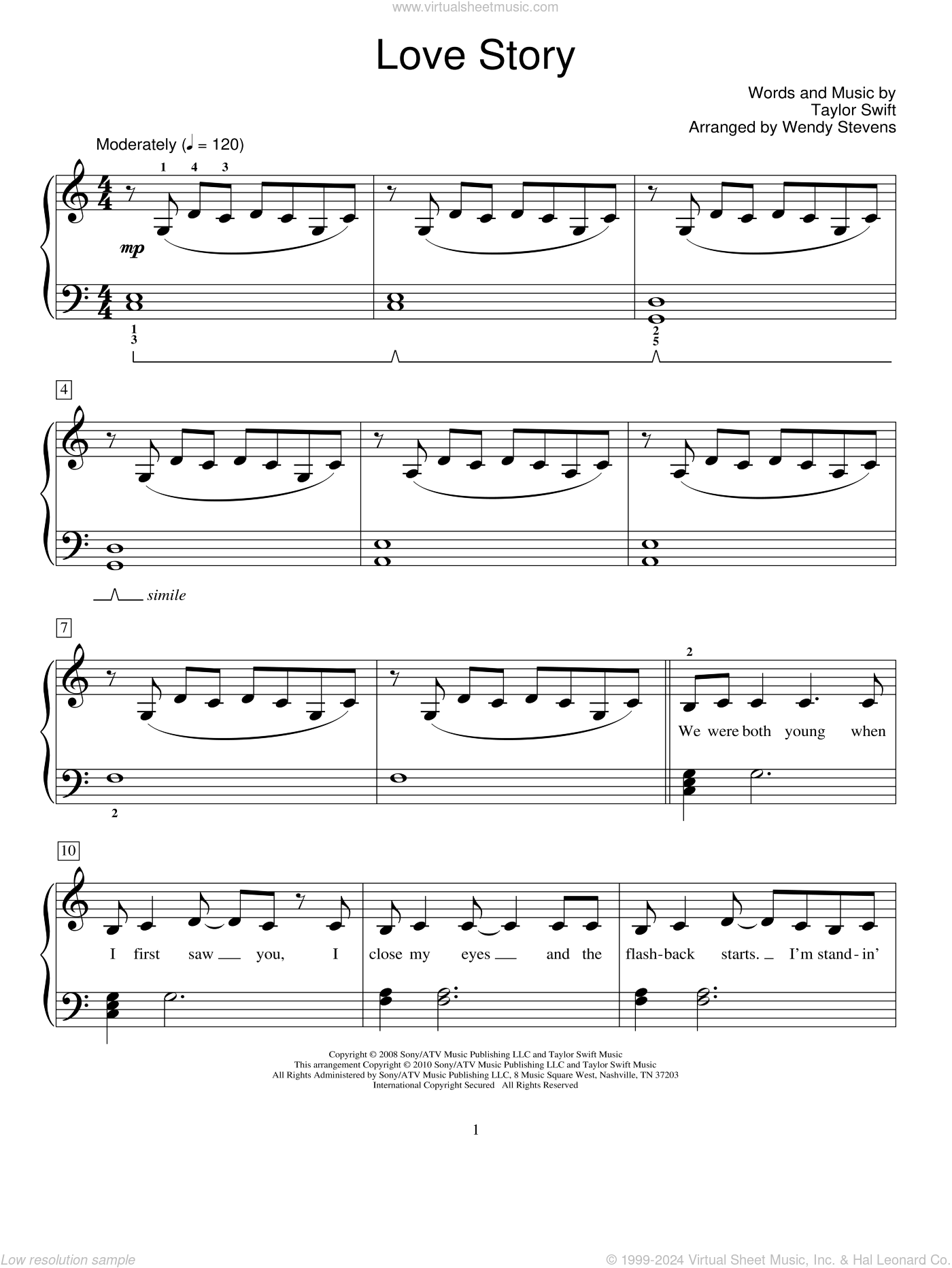 Love Story sheet music (beginner version 3) for piano solo (elementary) 